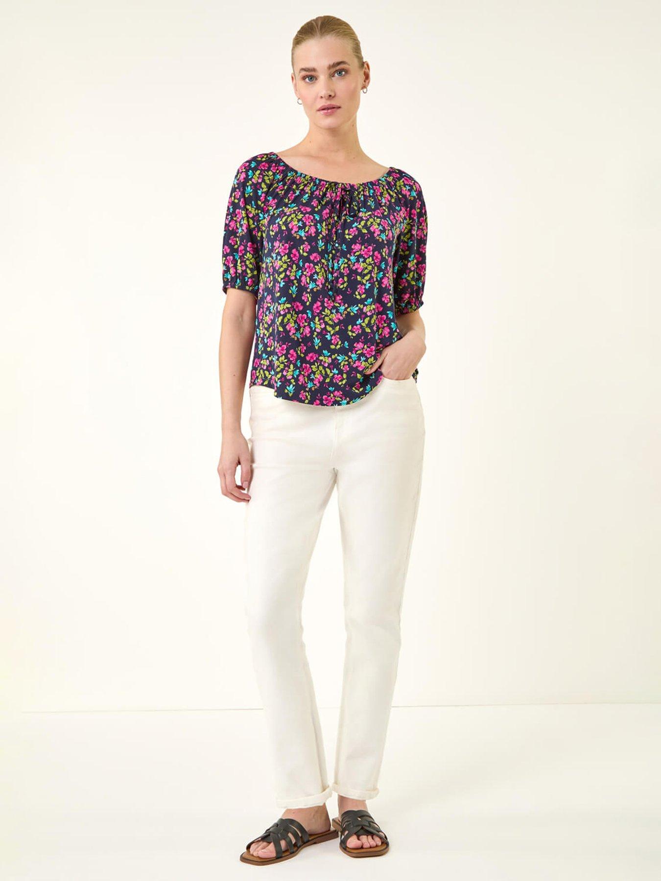 Image 3 of 5 of Roman Floral Print Stretch Bardot Top