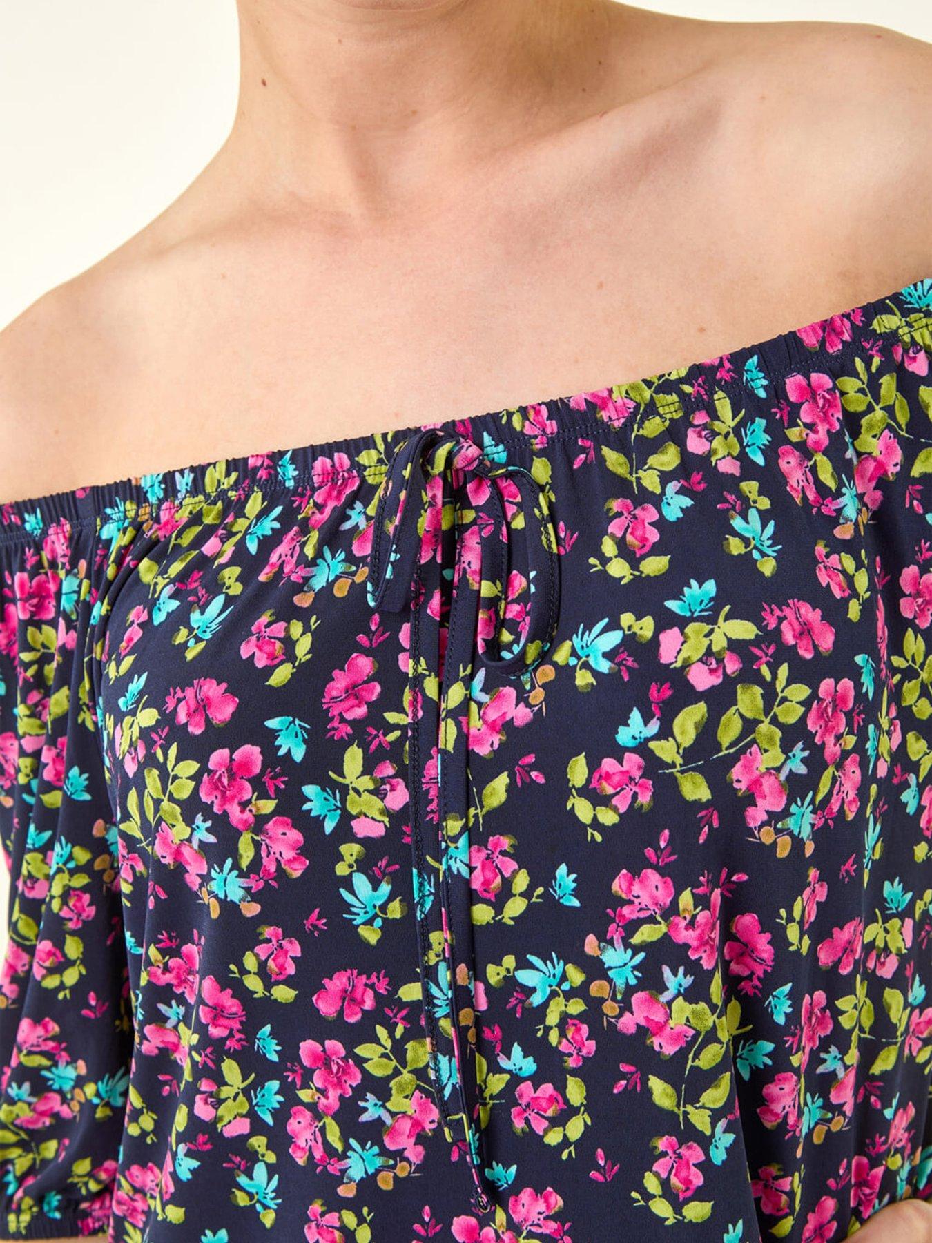 Image 5 of 5 of Roman Floral Print Stretch Bardot Top