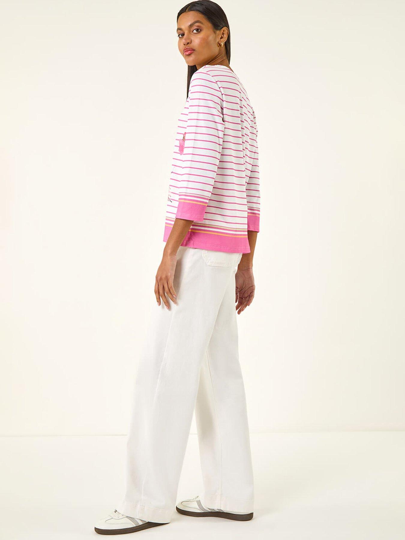 Image 2 of 5 of Roman Stripe Floral Print Stretch Top