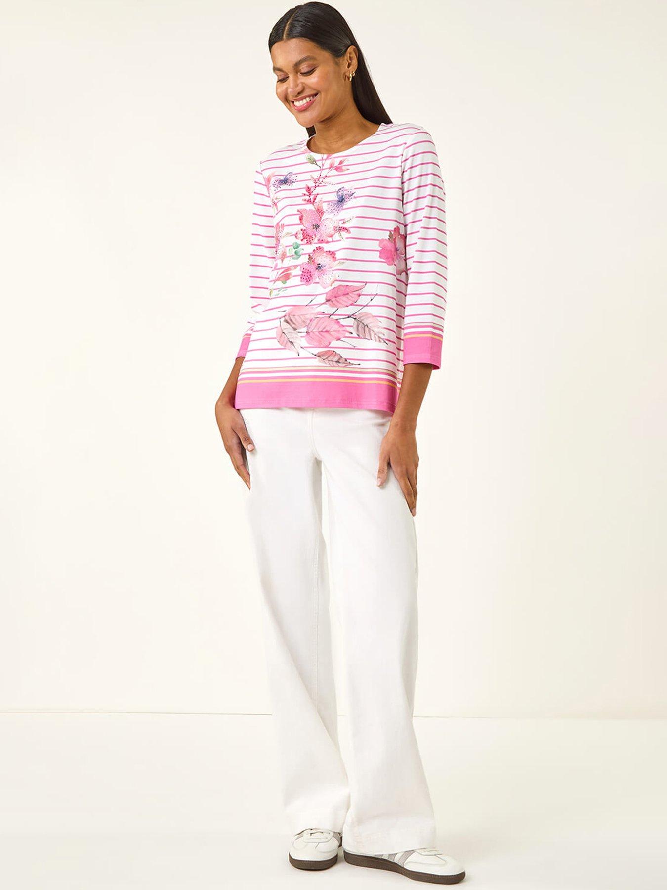 Image 3 of 5 of Roman Stripe Floral Print Stretch Top