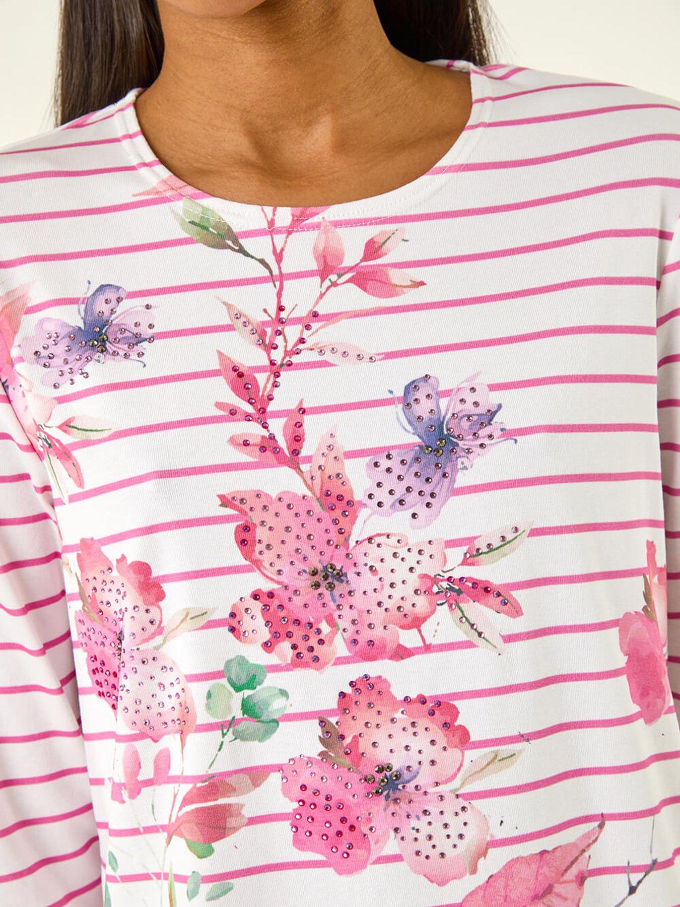 Image 5 of 5 of Roman Stripe Floral Print Stretch Top