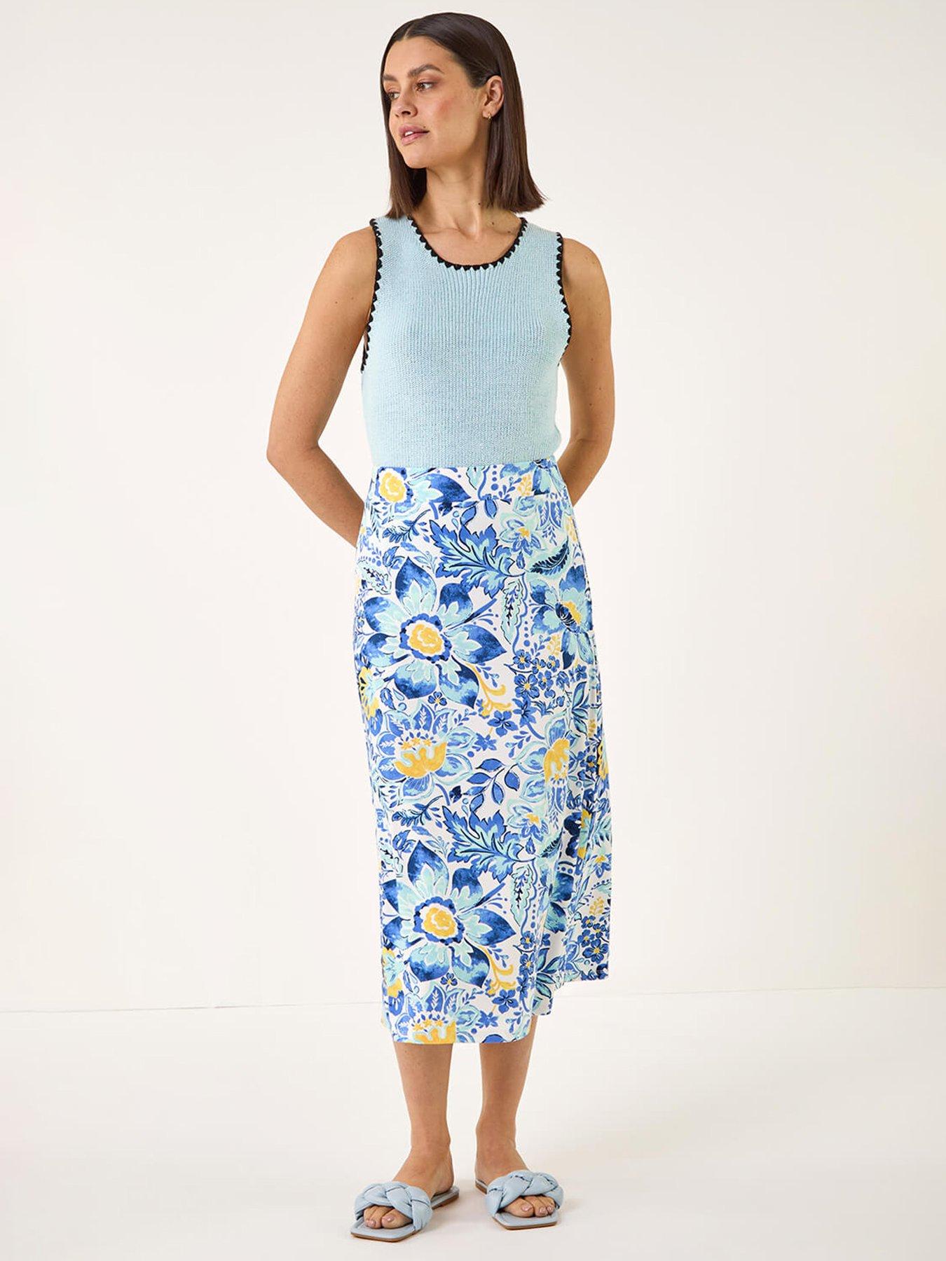 roman-floral-print-stretch-midi-skirtback