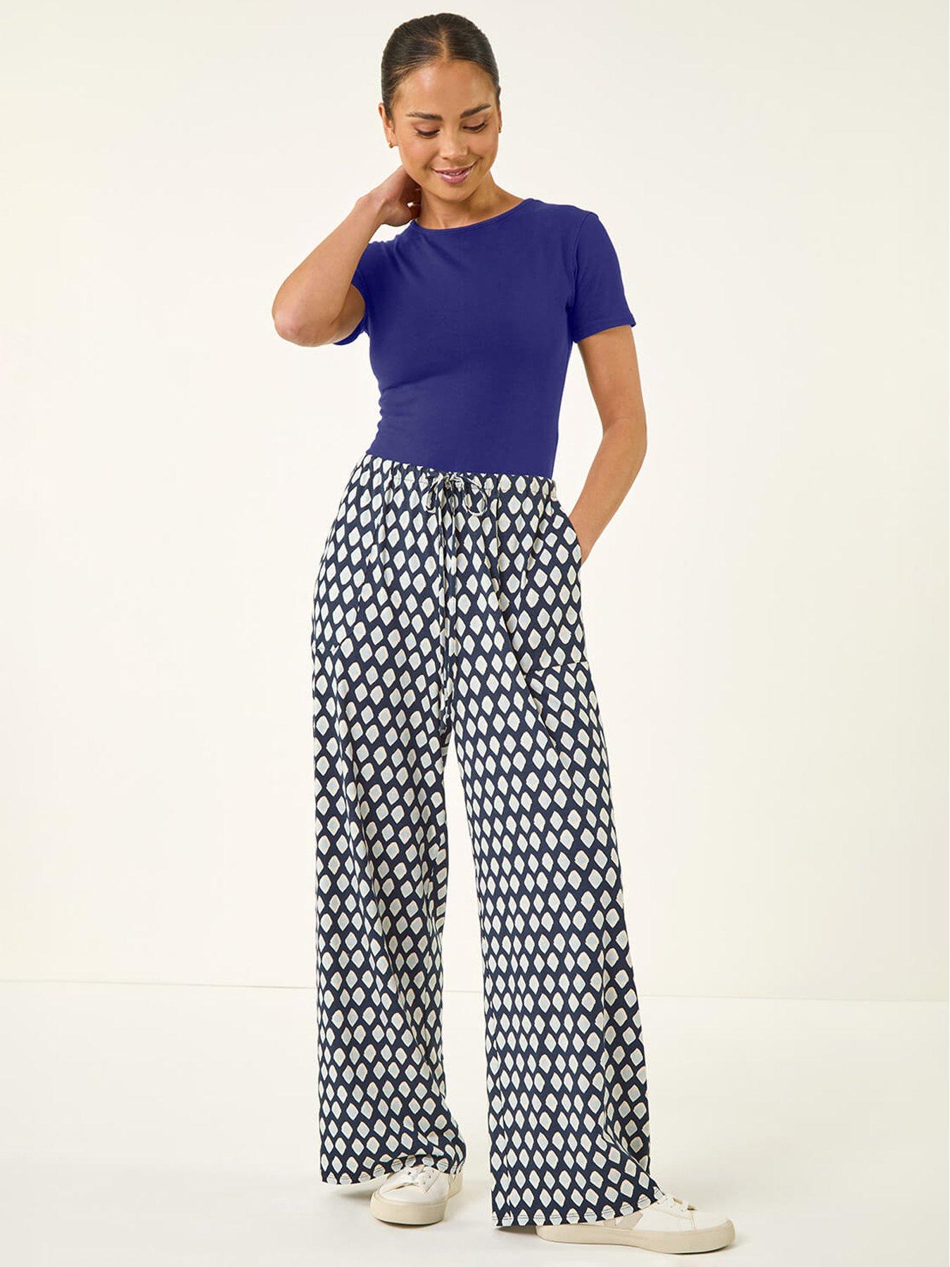 Image 3 of 5 of Roman Petite Geo Print Wide Leg Stretch Trouser