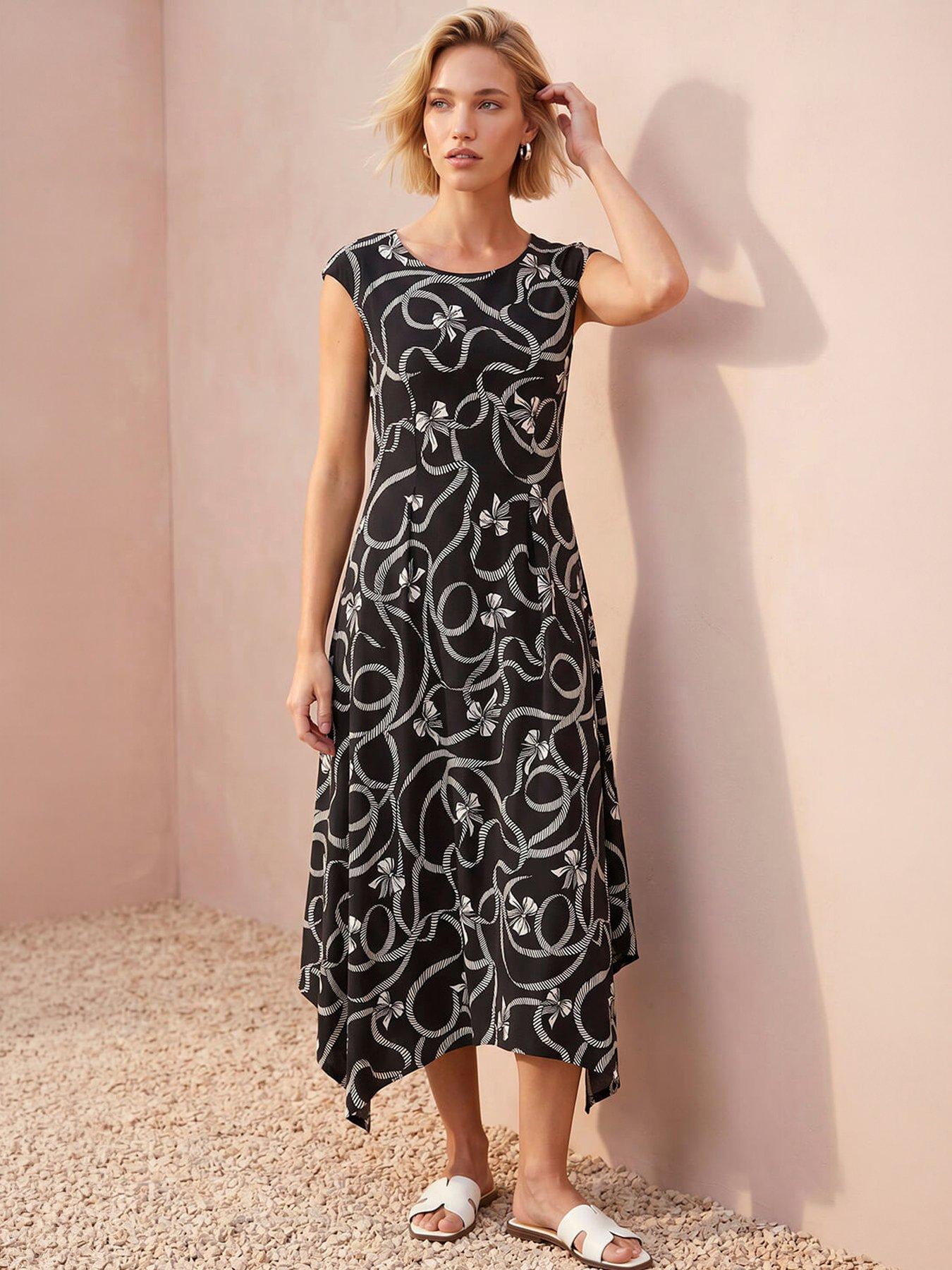 Roman Bow Print Hanky Hem Maxi Dress