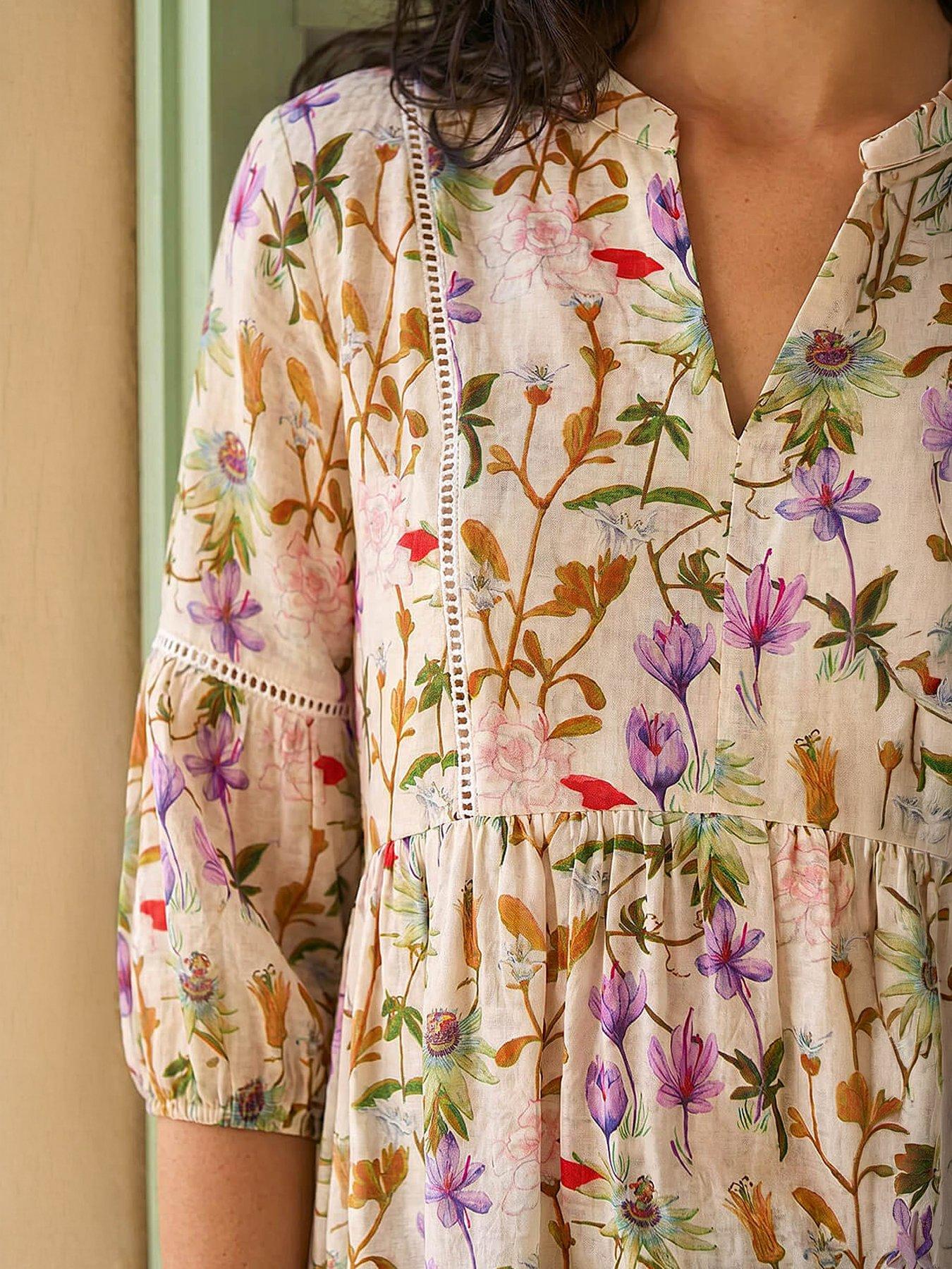 Image 2 of 4 of Roman Floral Print Ladder Trim Overshirt