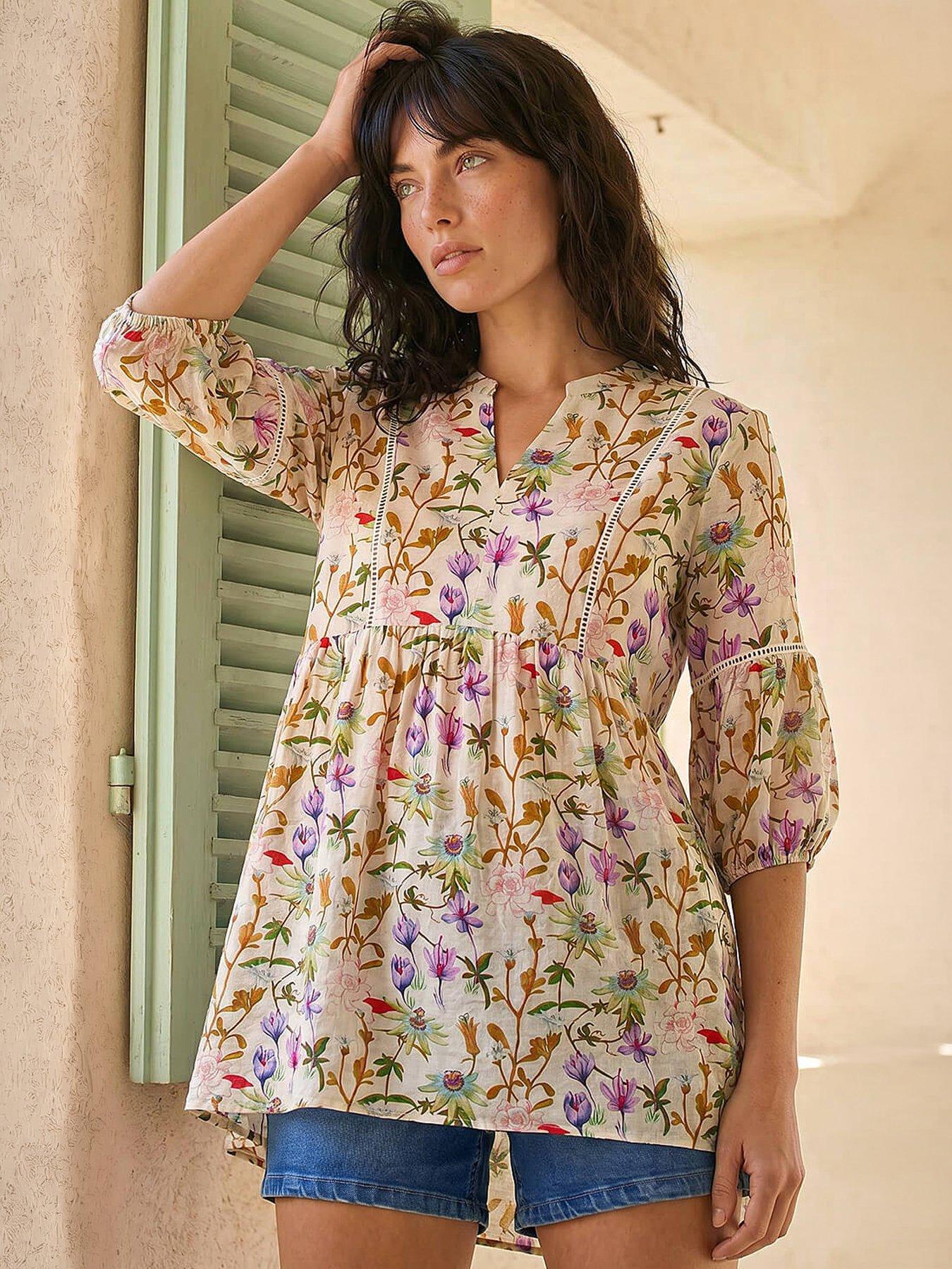 Image 4 of 4 of Roman Floral Print Ladder Trim Overshirt