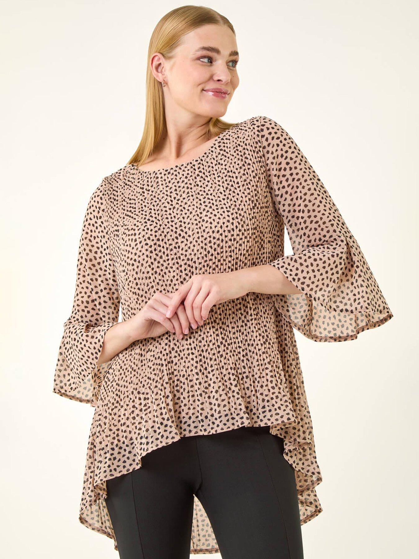 Image 1 of 5 of Roman Spot Print Pleated Tunic Top