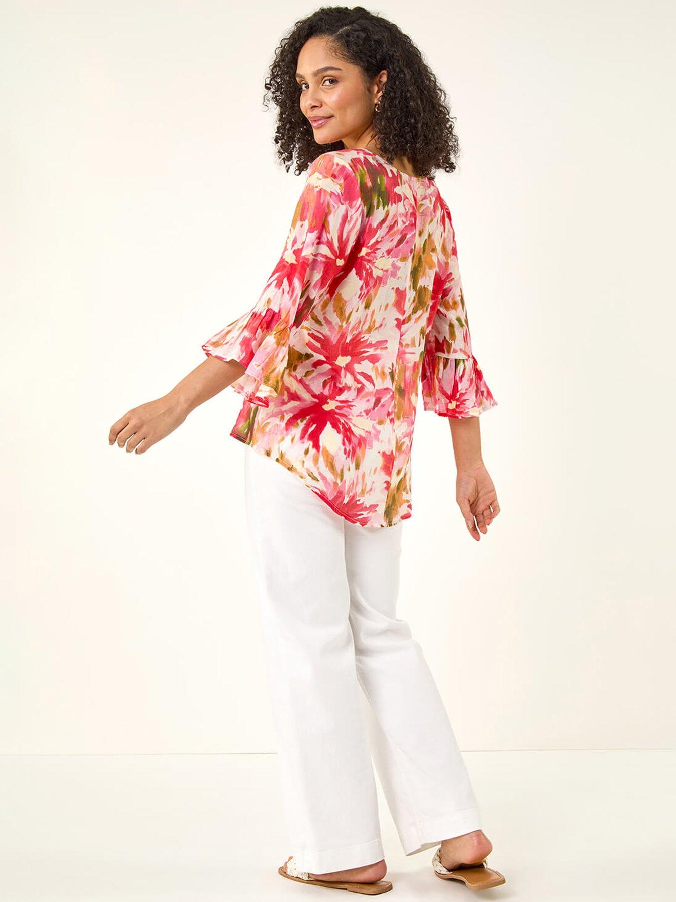 roman-abstract-floral-flare-sleeve-topstillFront