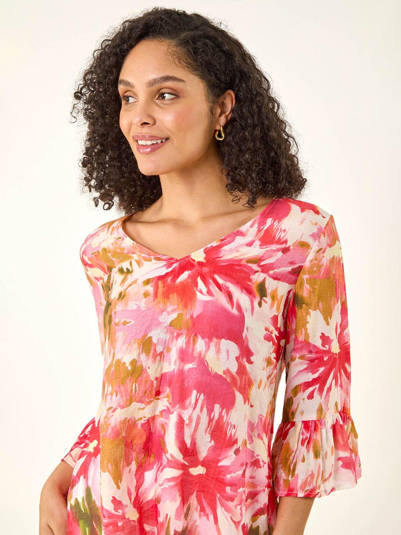 roman-abstract-floral-flare-sleeve-topoutfit