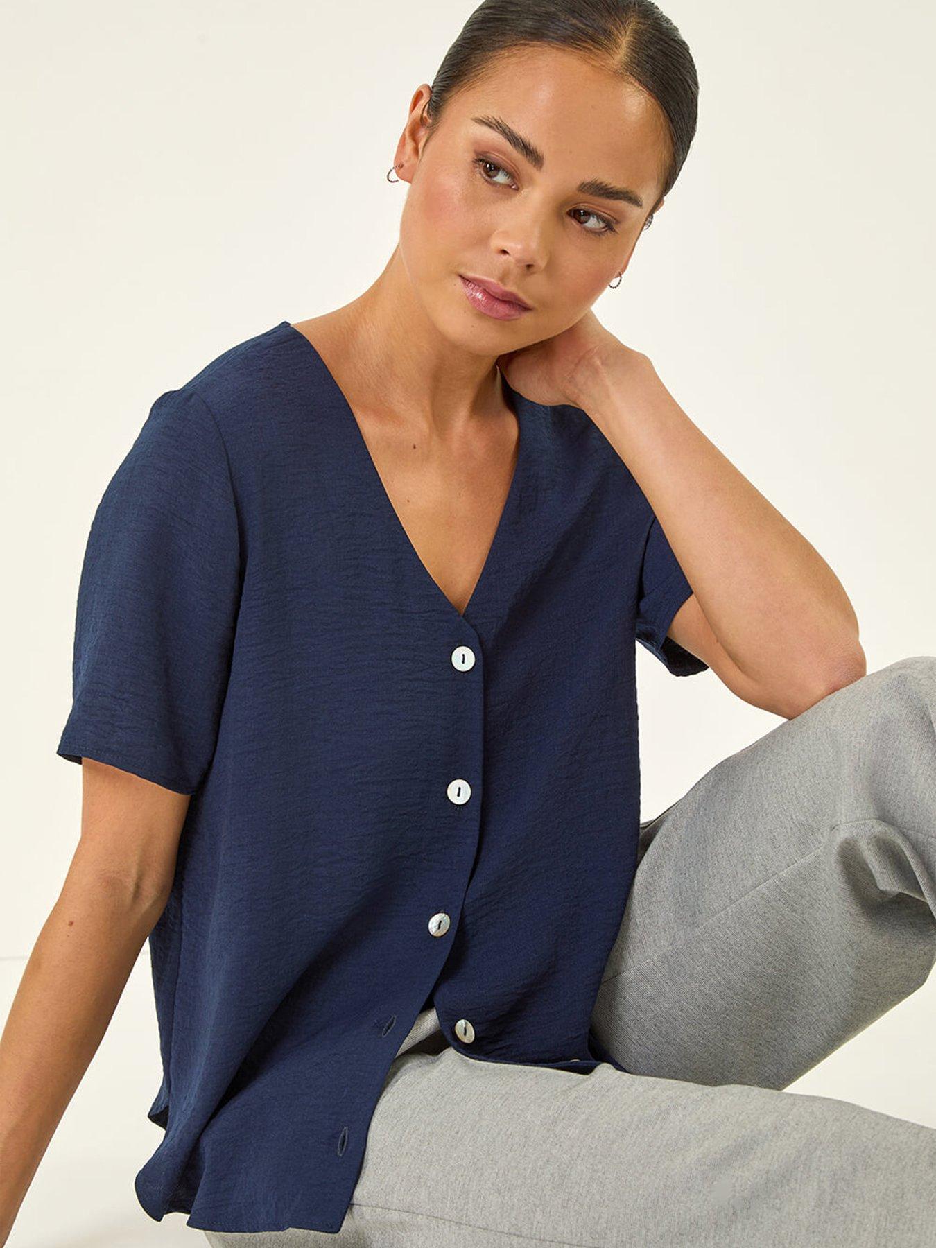 roman-petite-v-neck-button-through-blousefront