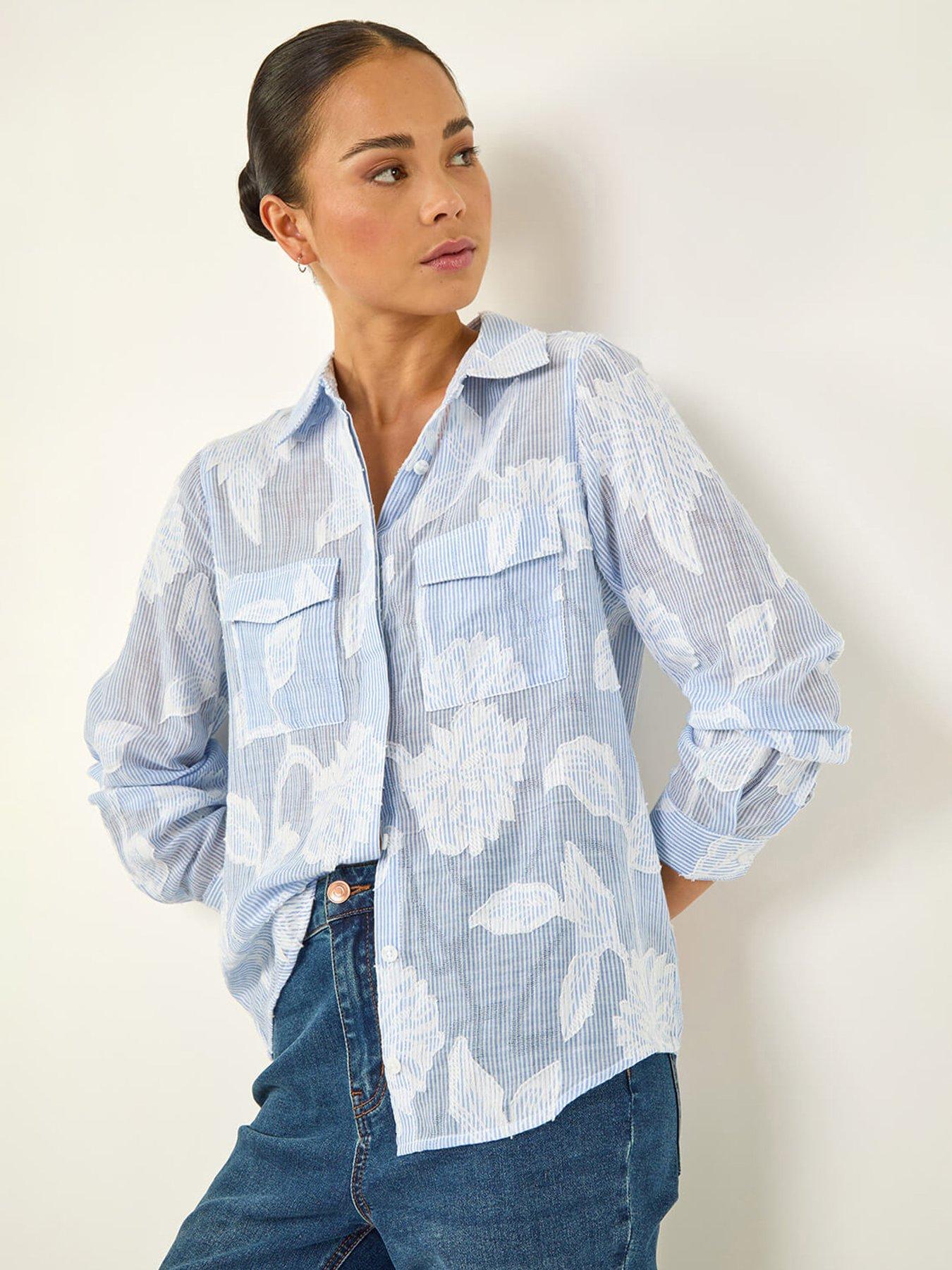 Image 1 of 5 of Roman Petite Floral Jacquard Buttoned Blouse