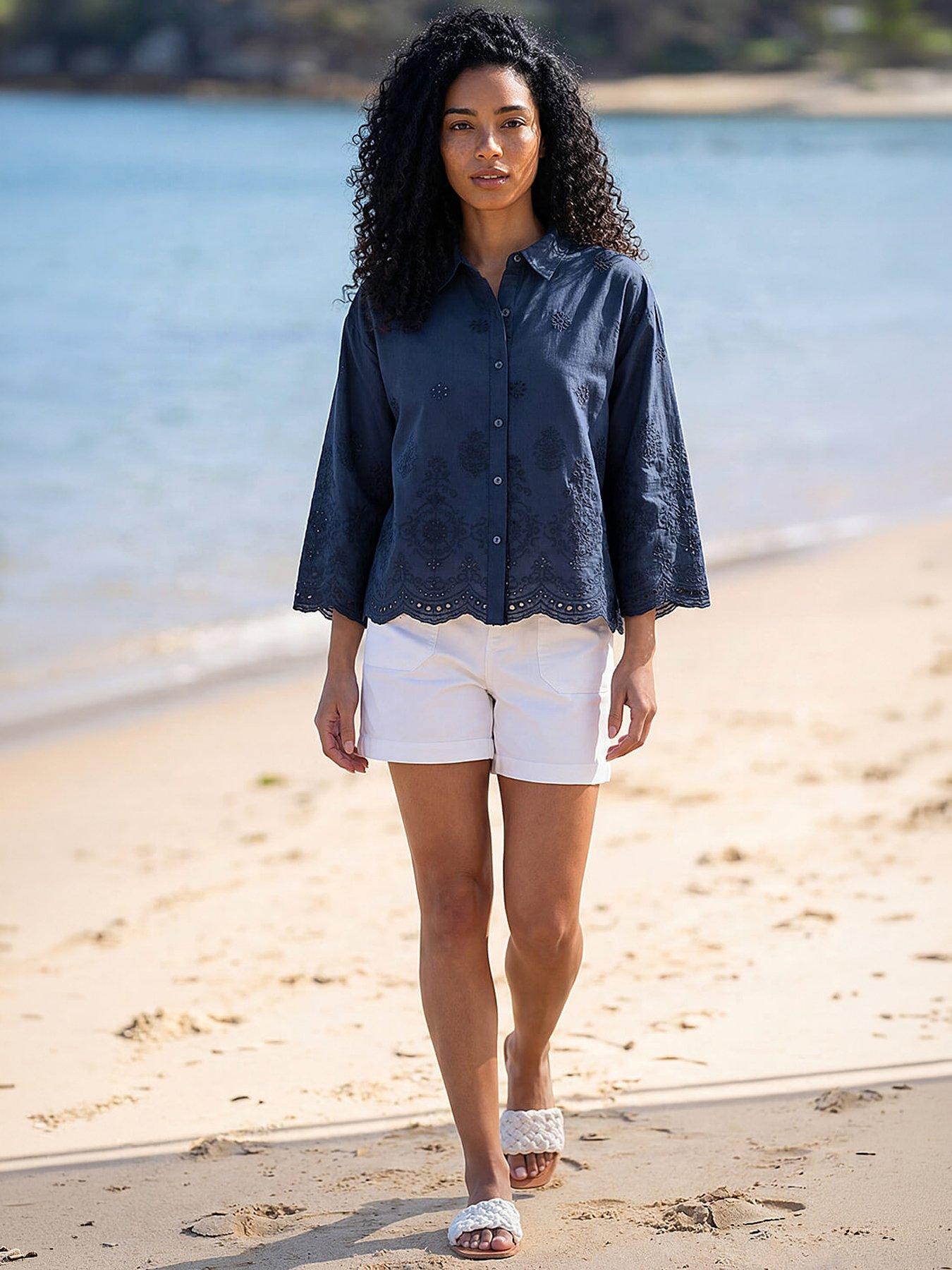 Image 1 of 5 of Roman Broderie Hem Buttoned Shirt