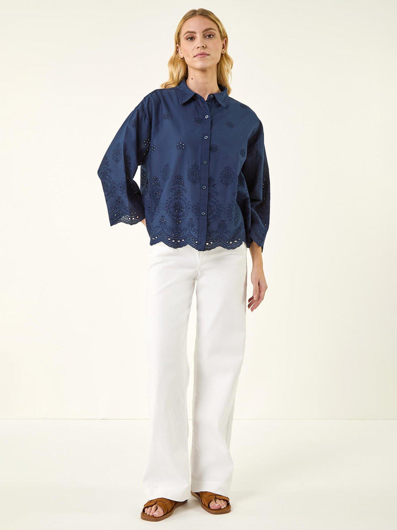 Image 3 of 5 of Roman Broderie Hem Buttoned Shirt