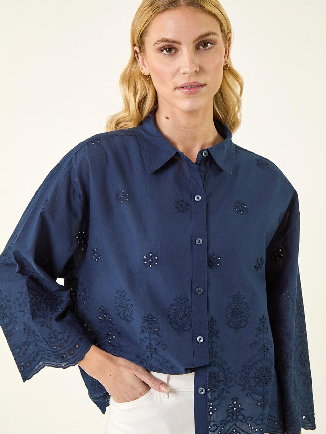 Image 4 of 5 of Roman Broderie Hem Buttoned Shirt