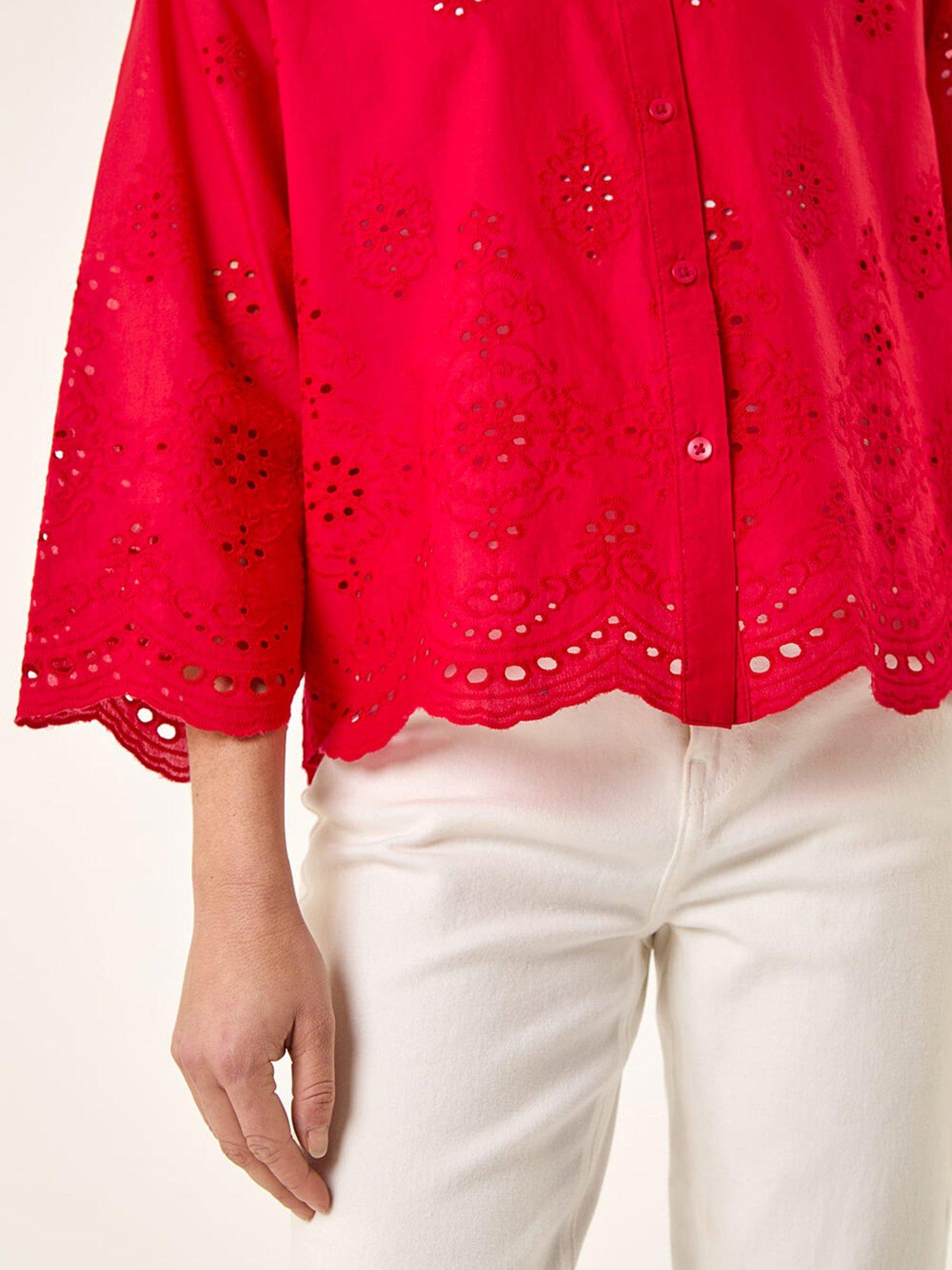 Image 5 of 5 of Roman Broderie Hem Buttoned Shirt