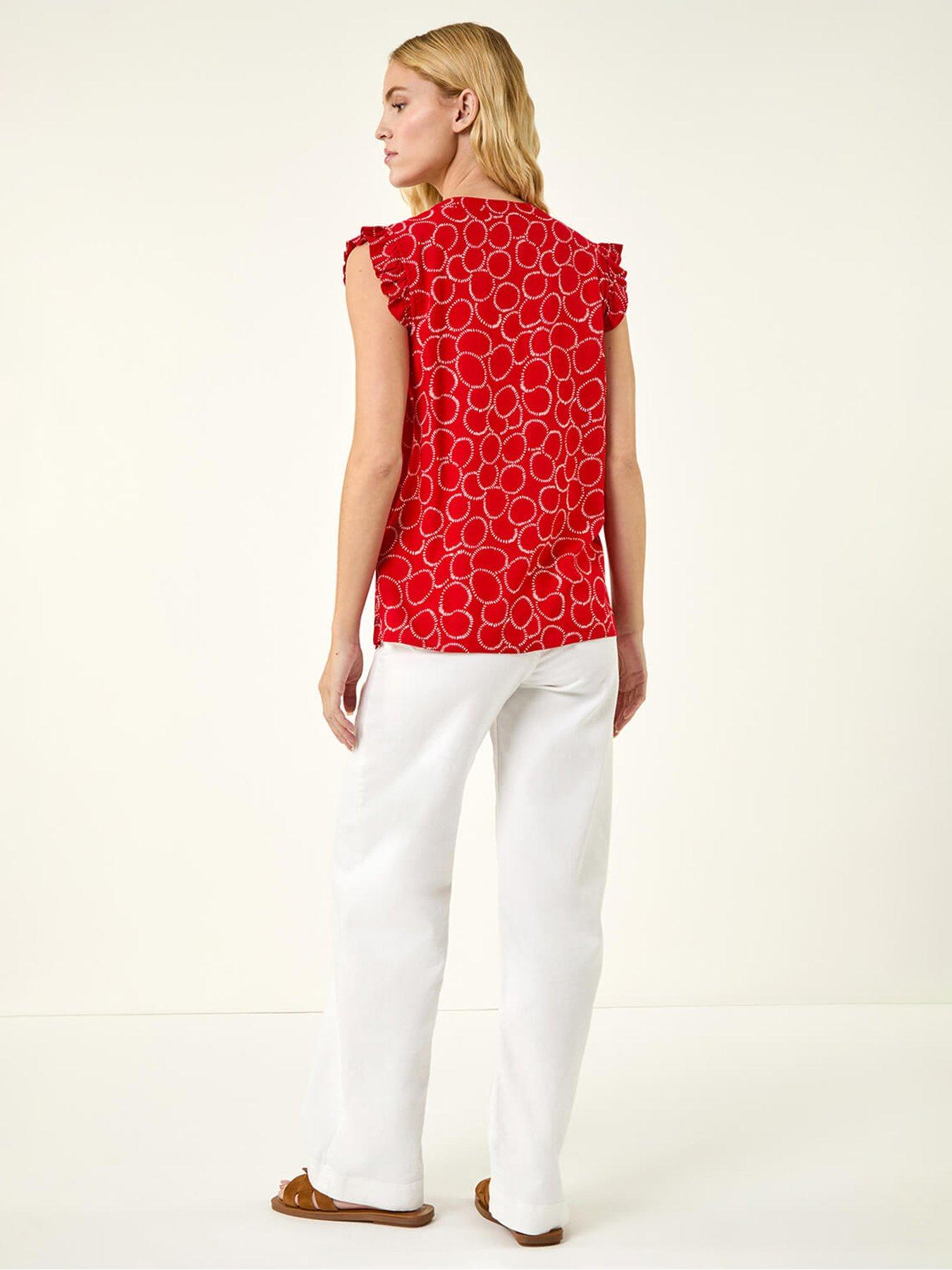 Image 2 of 5 of Roman Circle Print Frill Sleeve Blouse