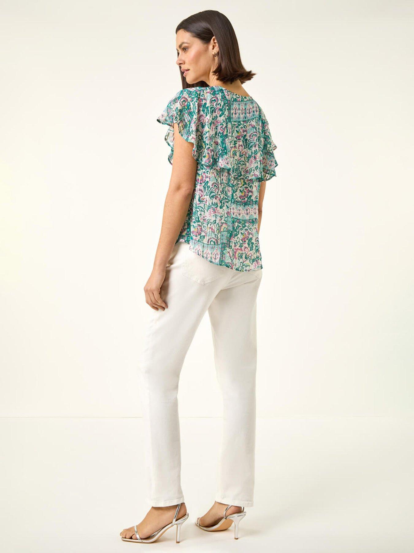 Image 2 of 5 of Roman Abstract Print Ruffle Front Blouse