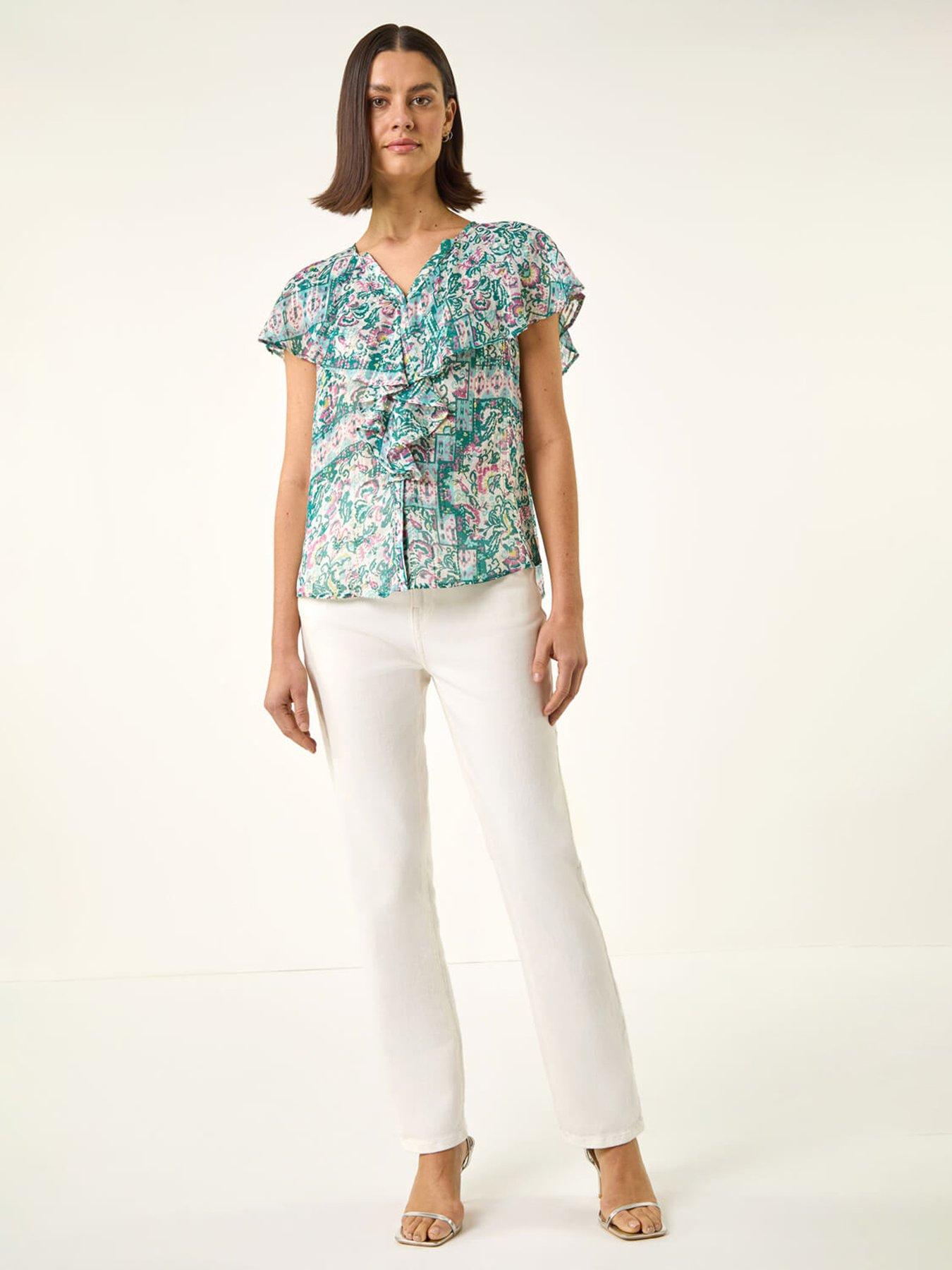 Image 3 of 5 of Roman Abstract Print Ruffle Front Blouse