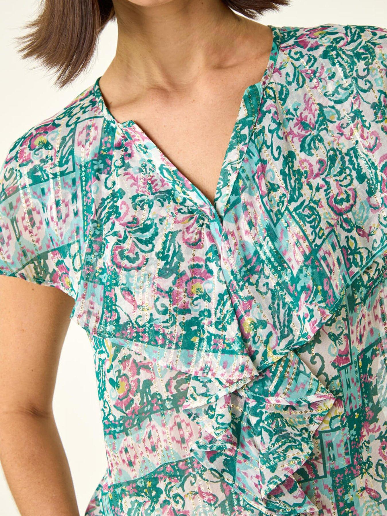 Image 5 of 5 of Roman Abstract Print Ruffle Front Blouse