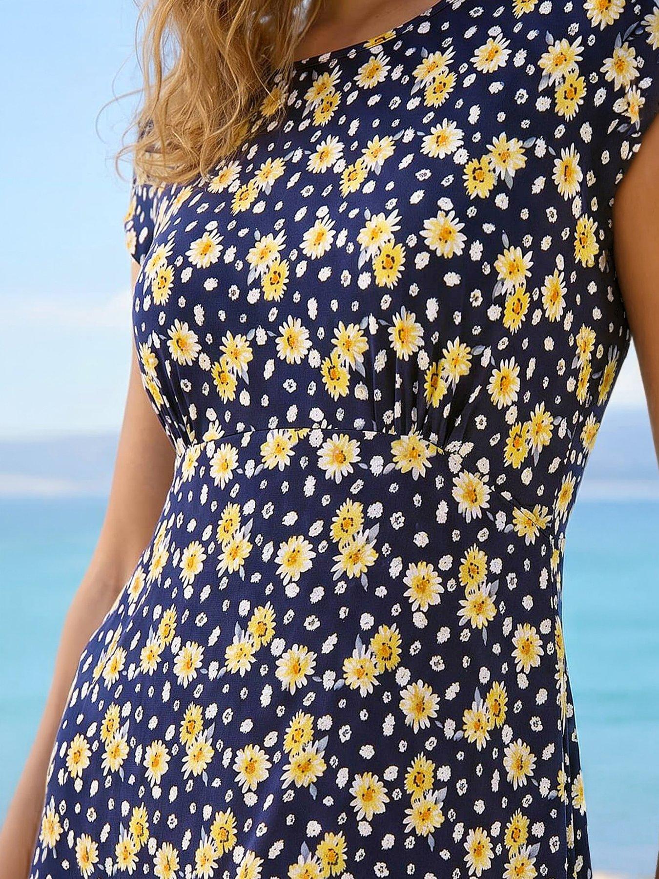 Image 2 of 4 of Roman Daisy Print Midi Tea Dress