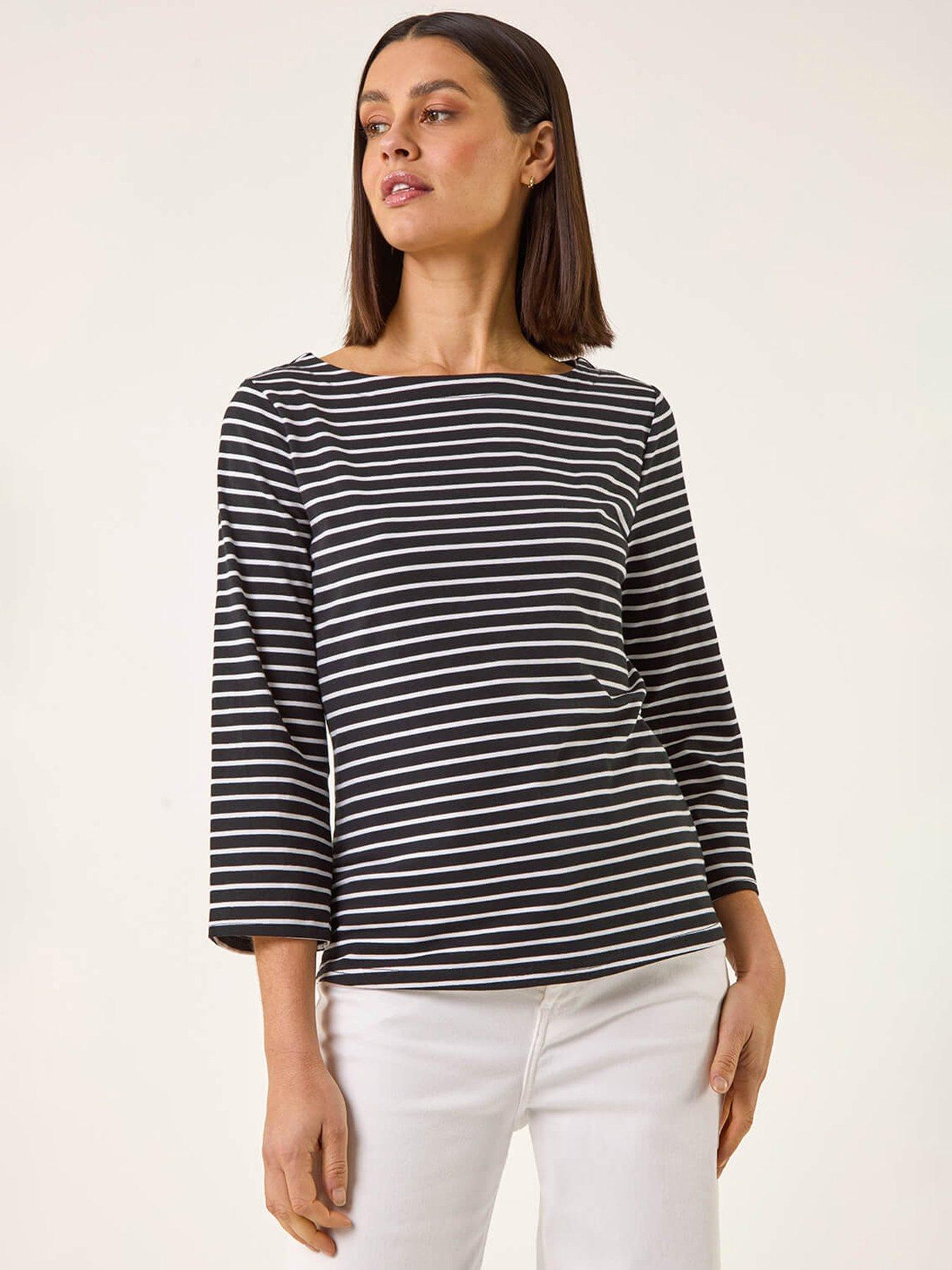 roman-stripe-print-boat-neck-topoutfit