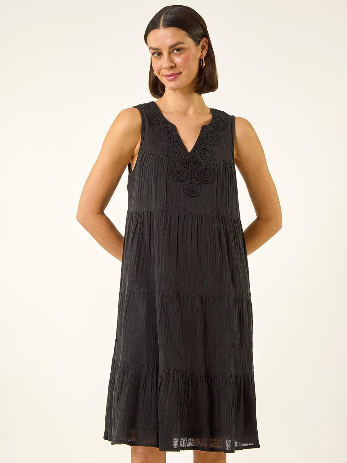 Roman Cotton Trim Detail Smock Dress