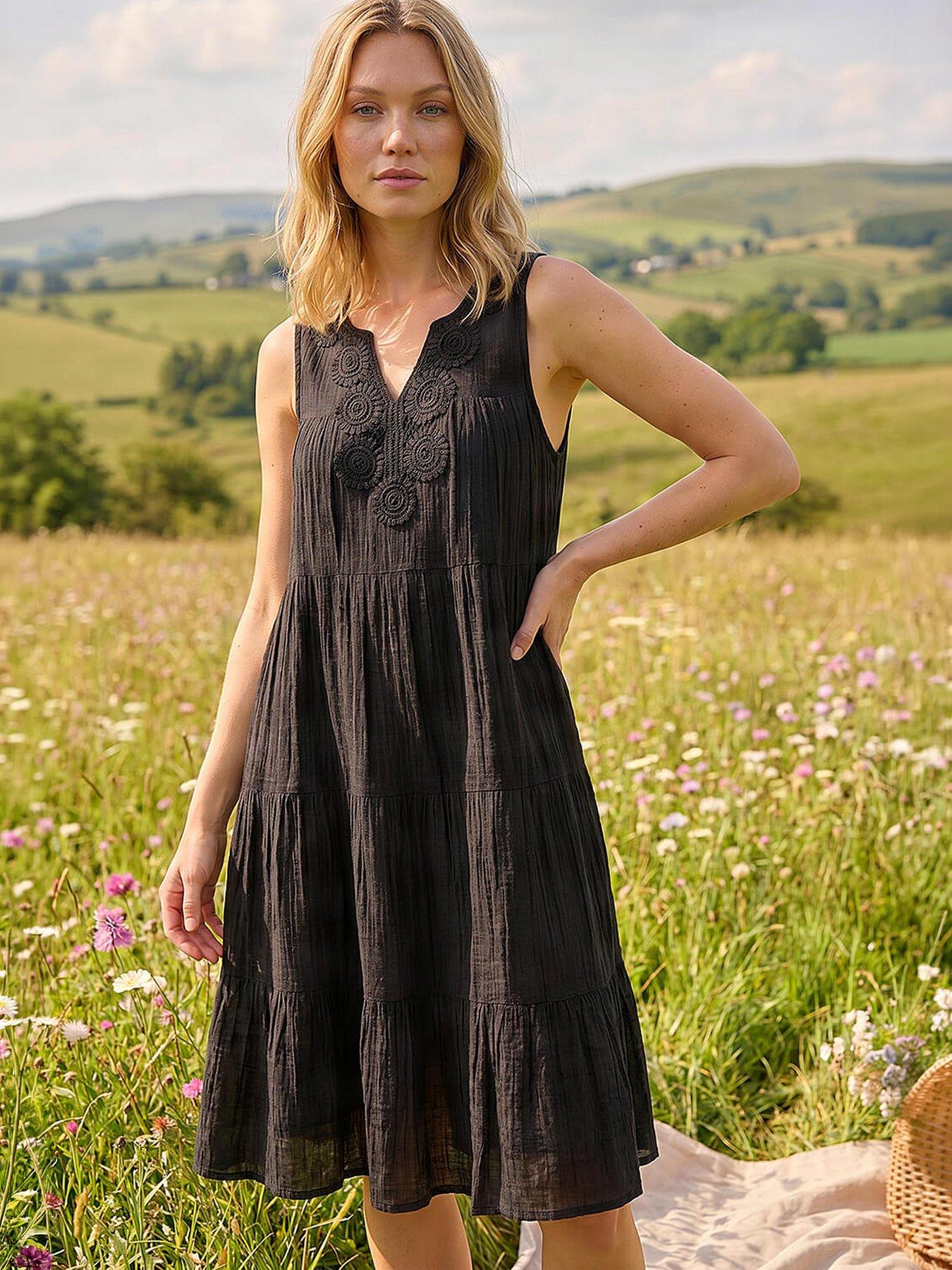 Roman Cotton Trim Detail Smock Dress