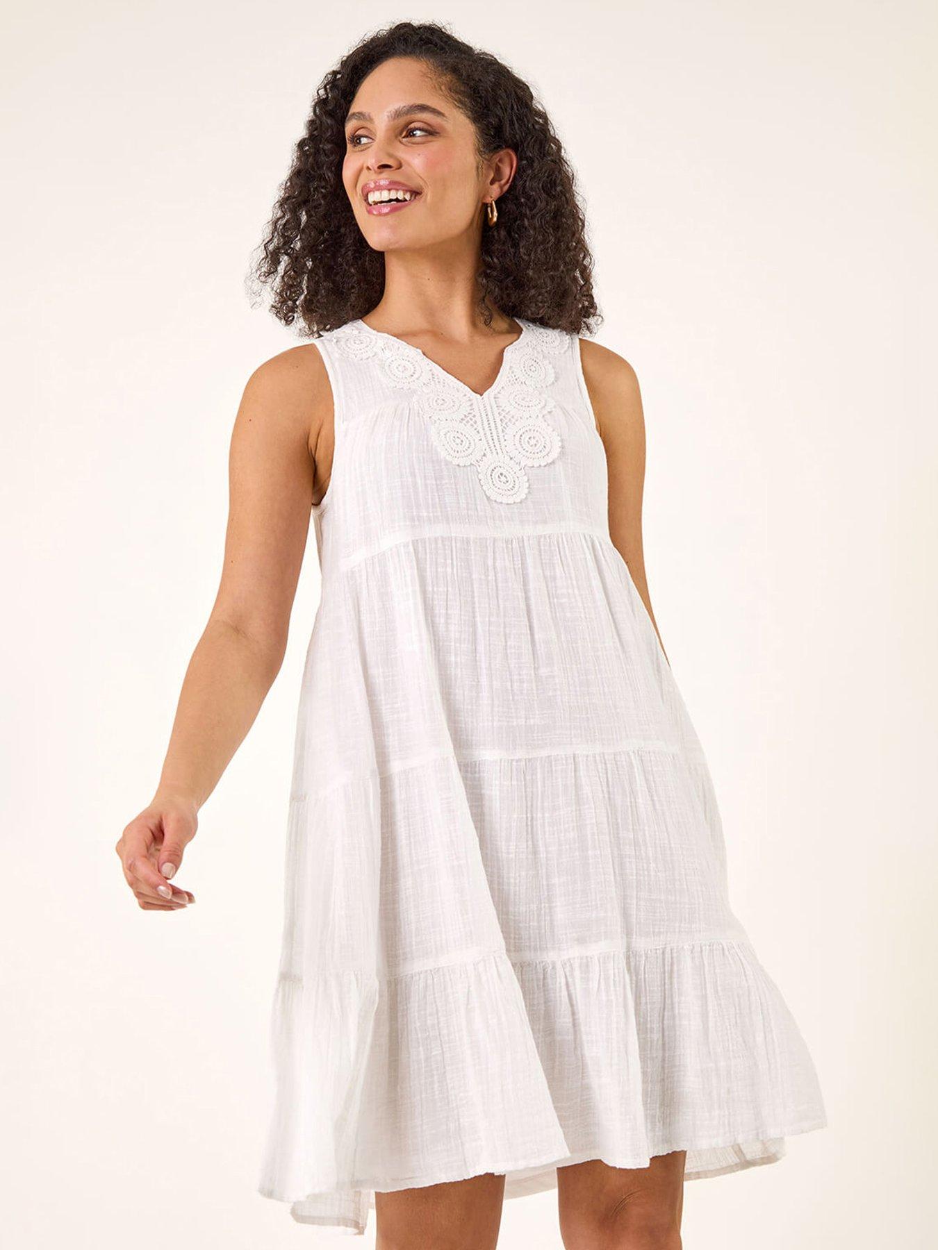 Image 1 of 5 of Roman Cotton Trim Detail Smock Dress