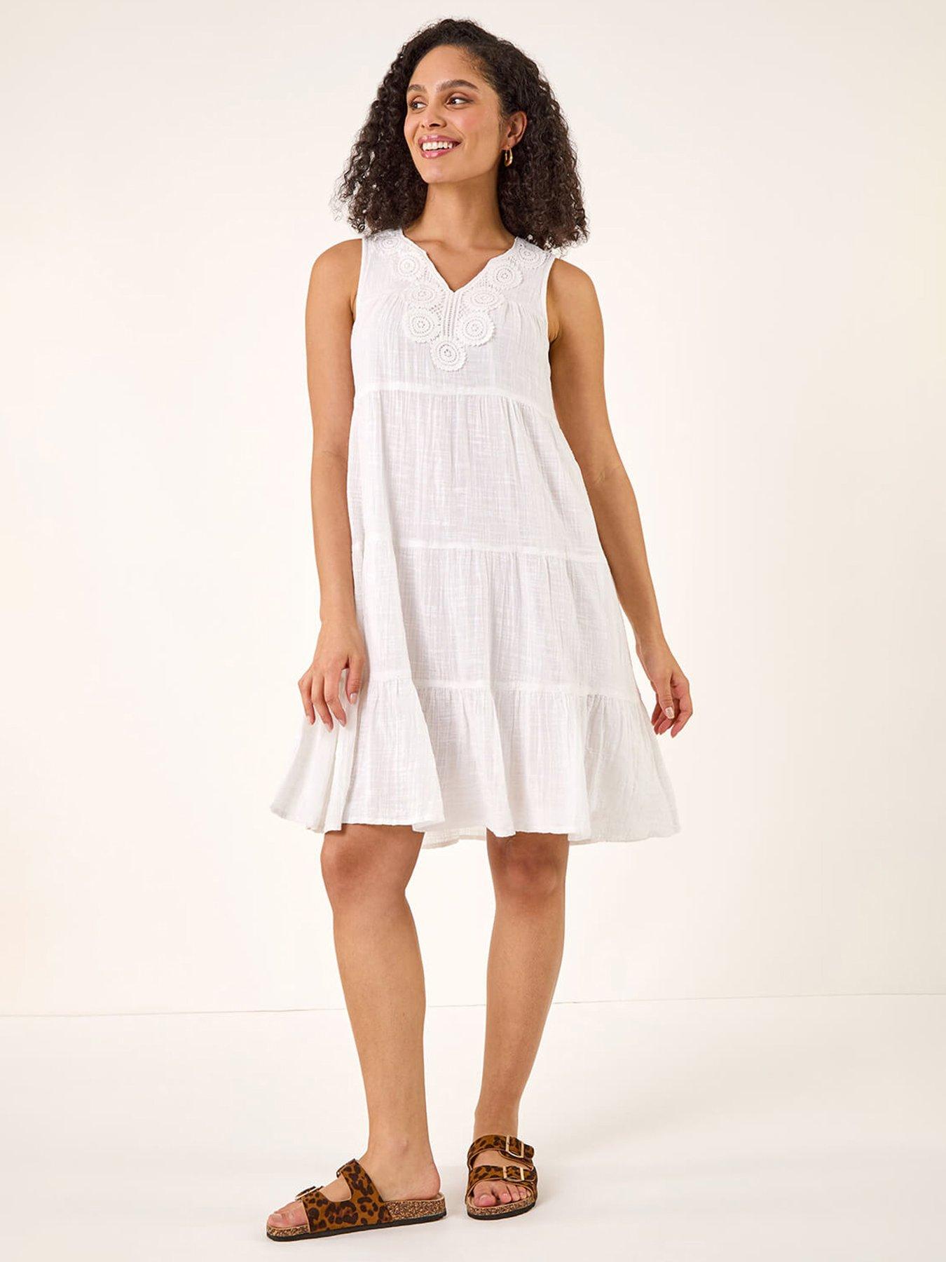 Image 3 of 5 of Roman Cotton Trim Detail Smock Dress
