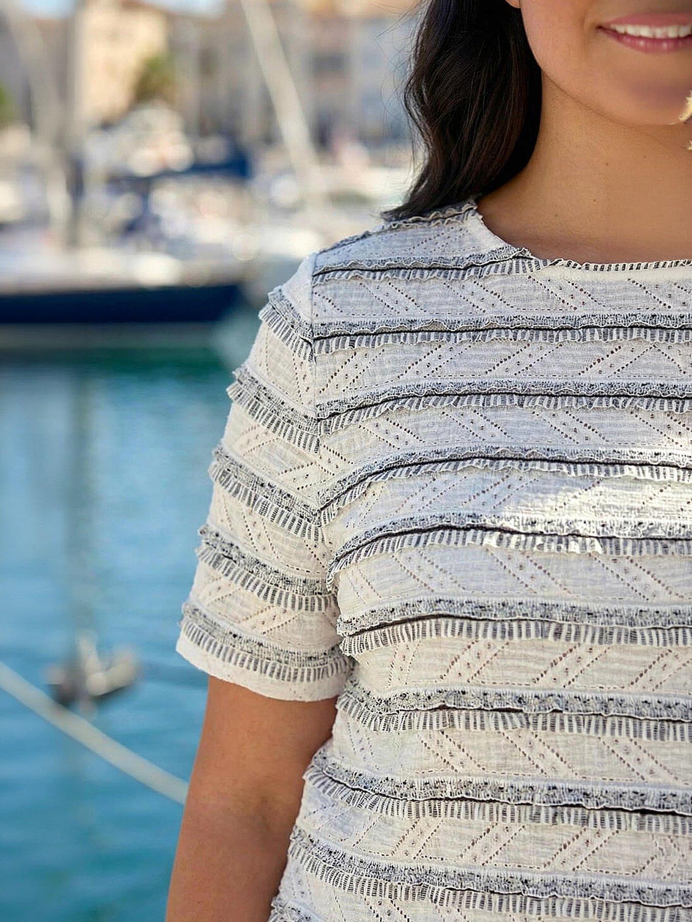 Image 2 of 4 of Roman Curve Stripe Frill Lace Top