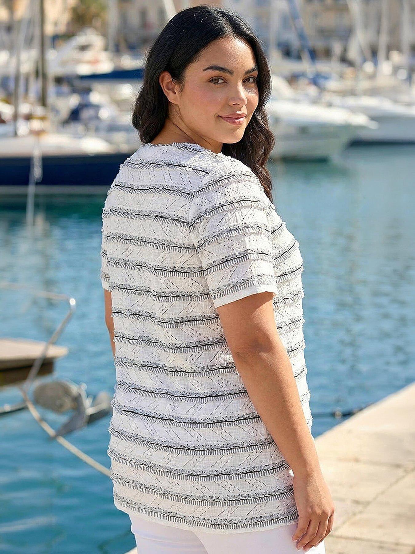 Image 3 of 4 of Roman Curve Stripe Frill Lace Top