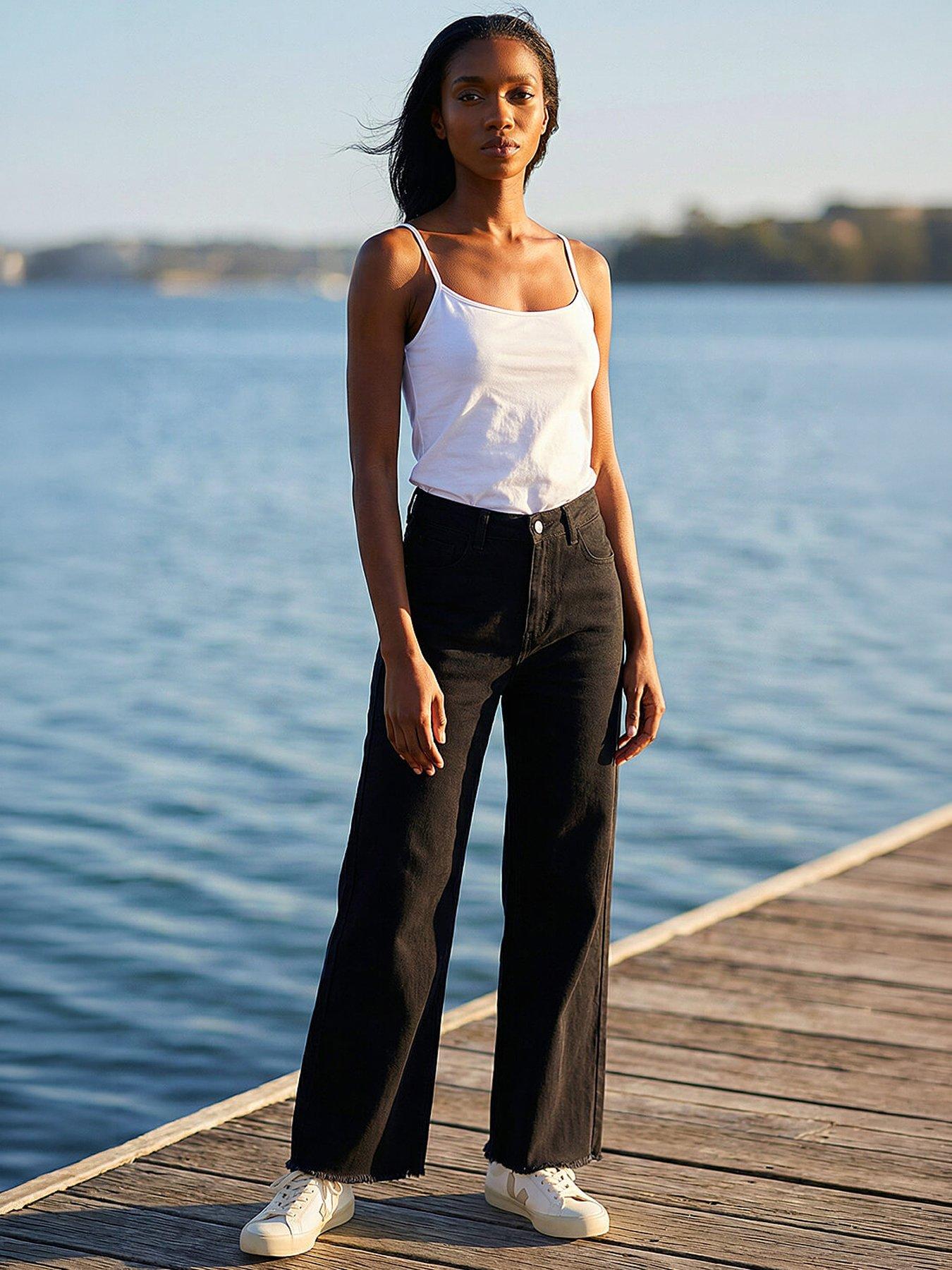 Image 1 of 5 of Roman Petite Cotton Frayed Hem Trouser