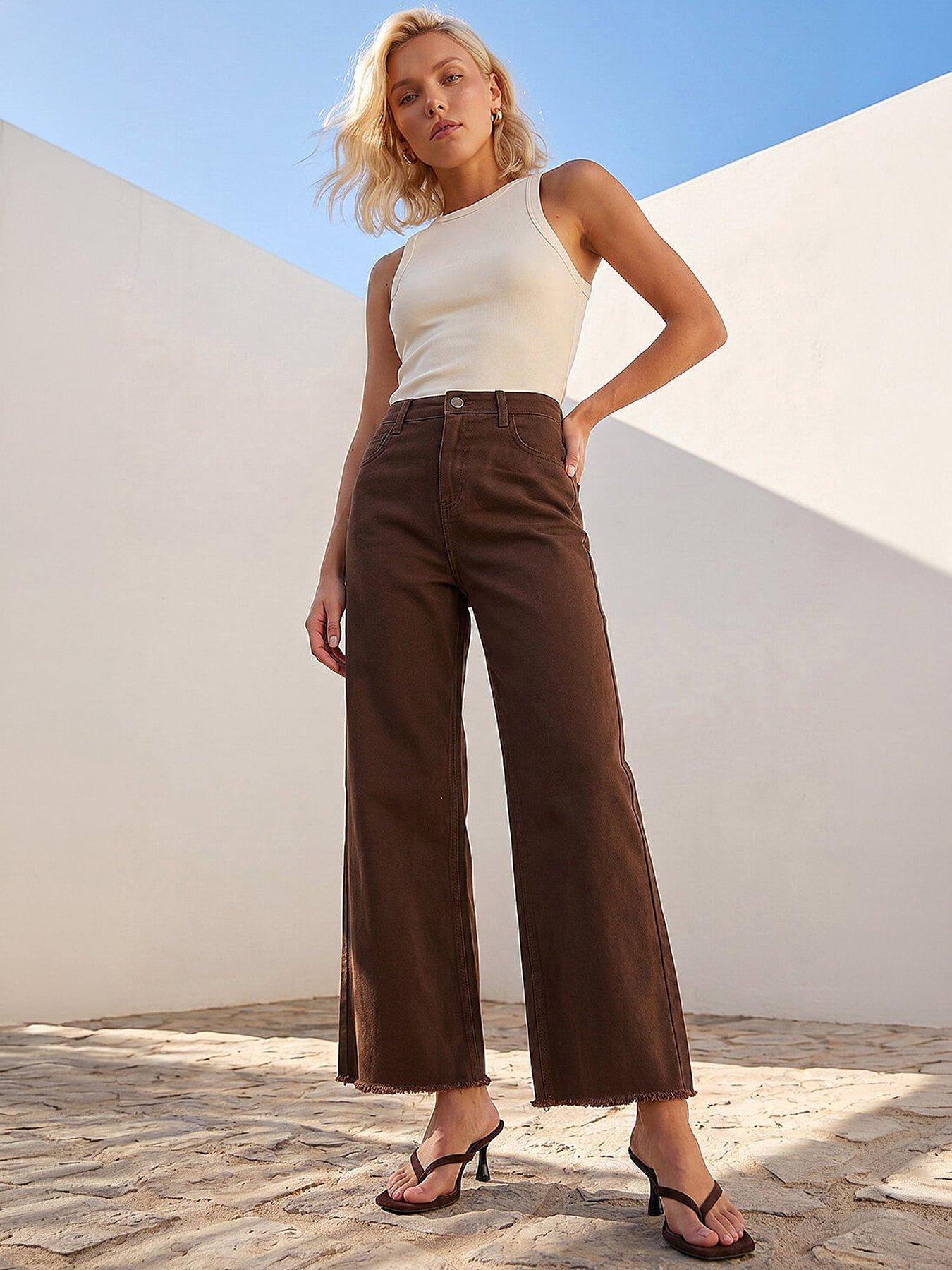 Roman Petite Cotton Frayed Hem Trouser