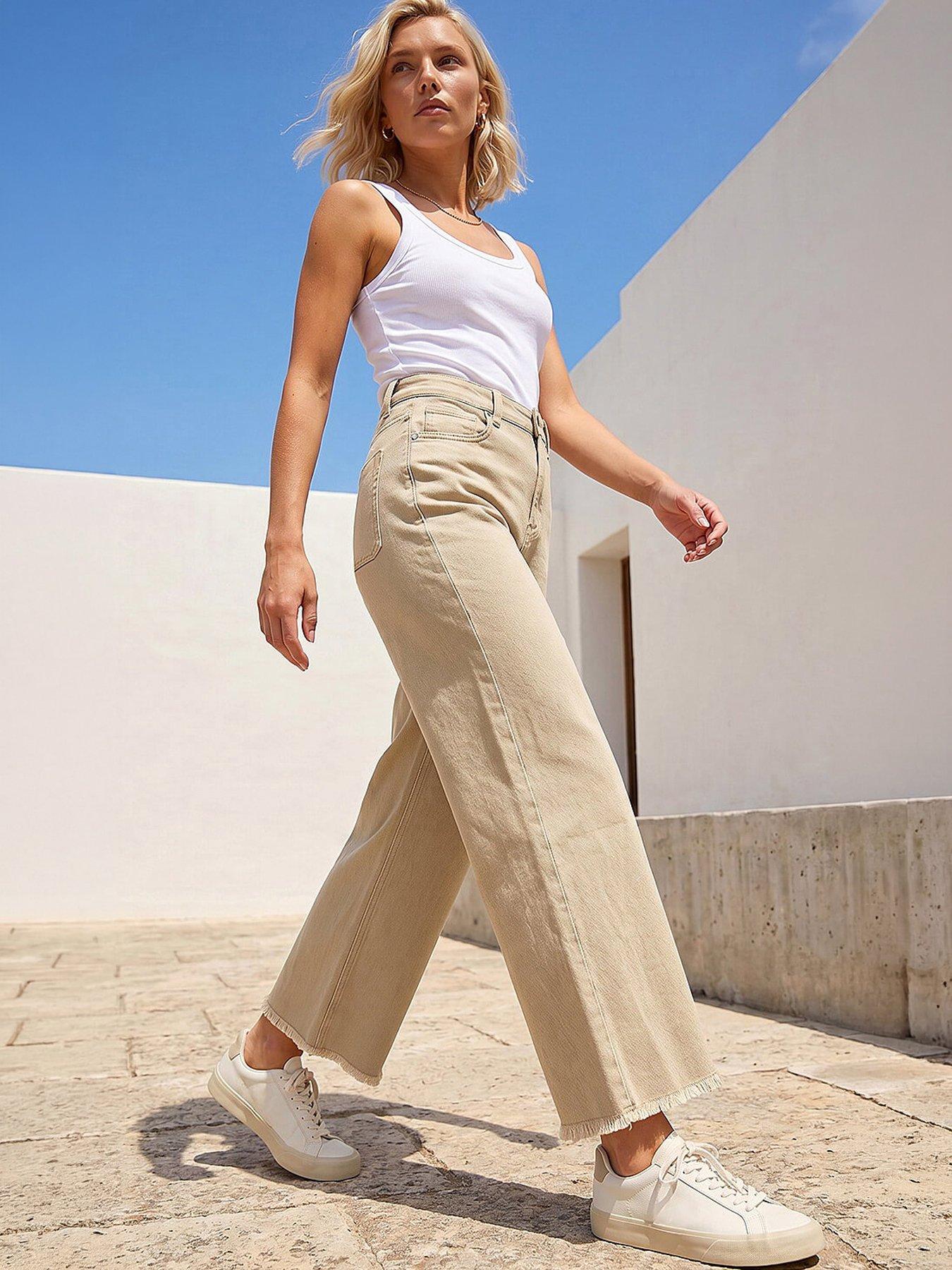 Roman Petite Cotton Frayed Hem Trouser