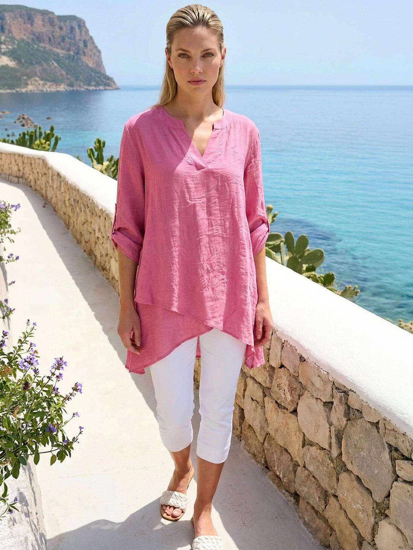 Roman V-neck Wrap Hem Tunic Top
