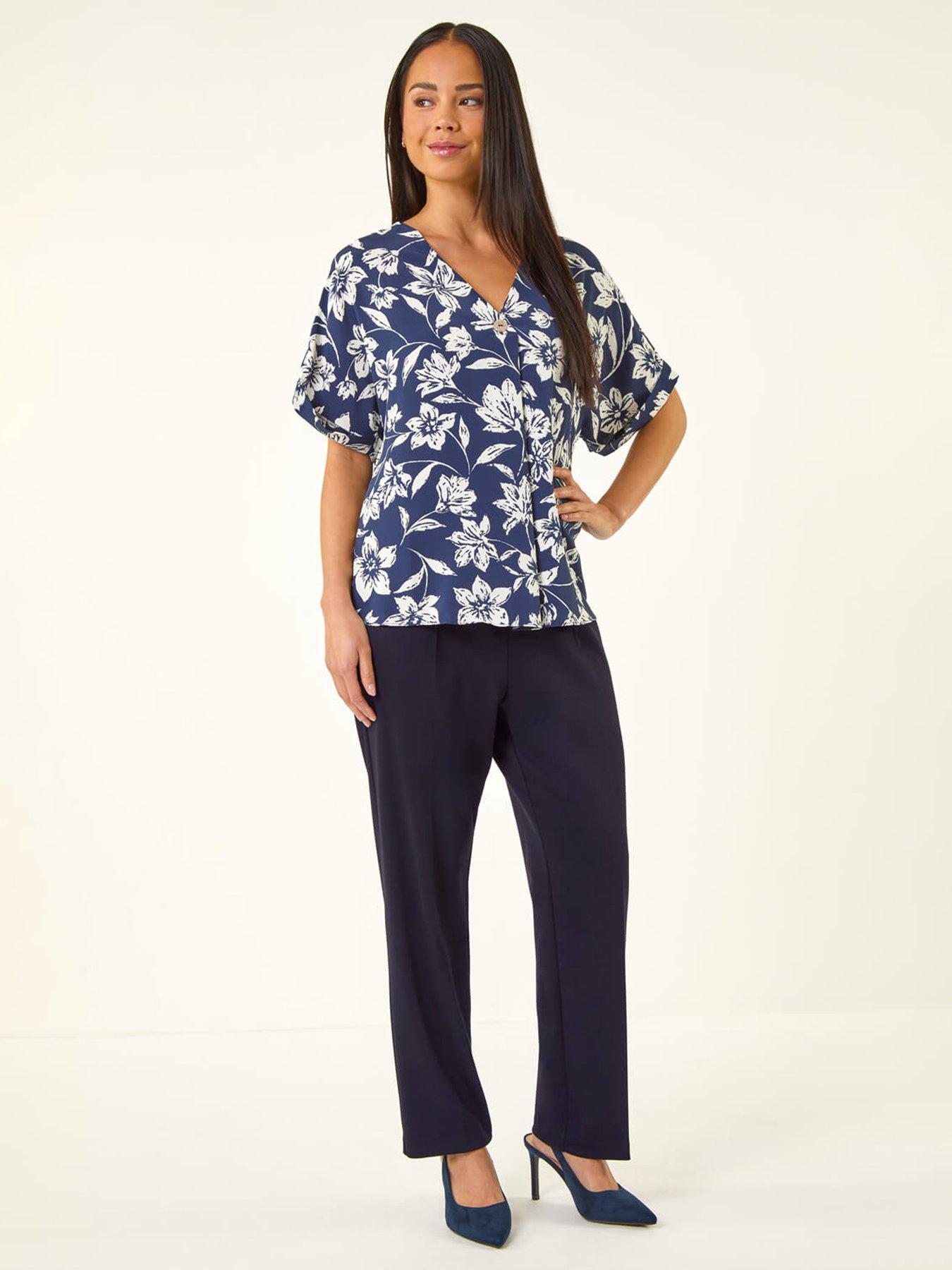 Image 3 of 5 of Roman Petite Floral Print Button Top