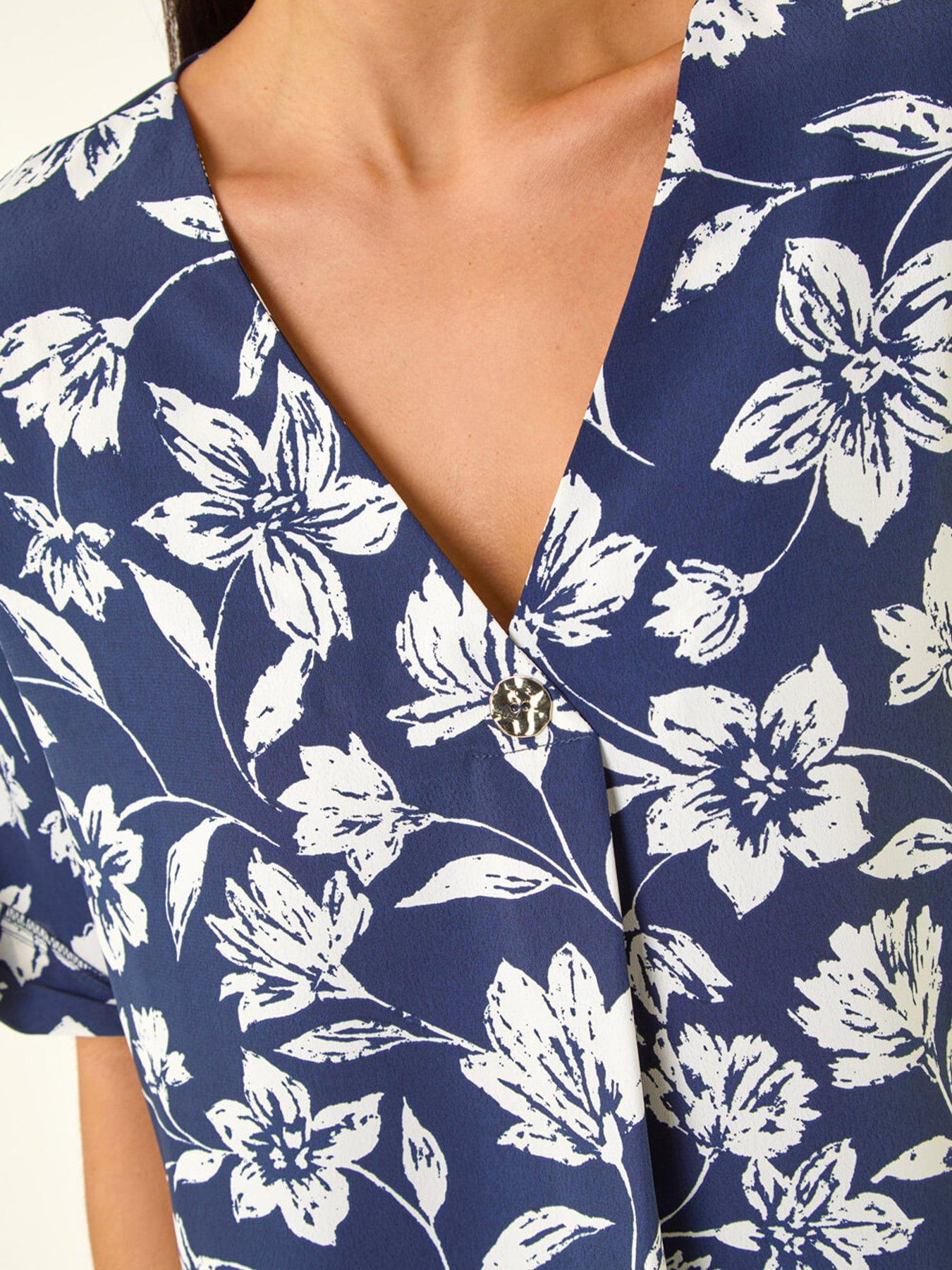 Image 5 of 5 of Roman Petite Floral Print Button Top