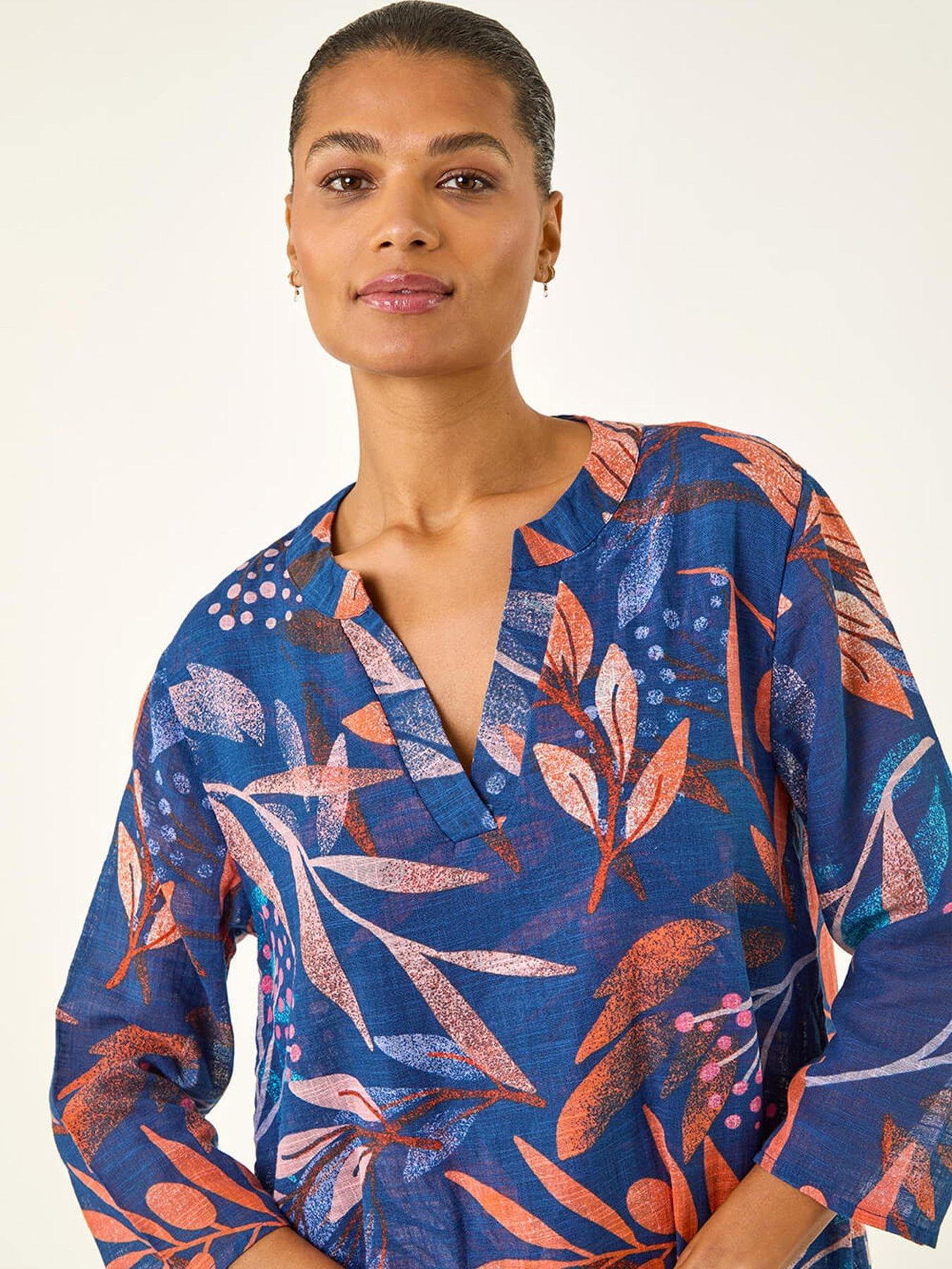 roman-leaf-print-wrap-front-tunic-topoutfit