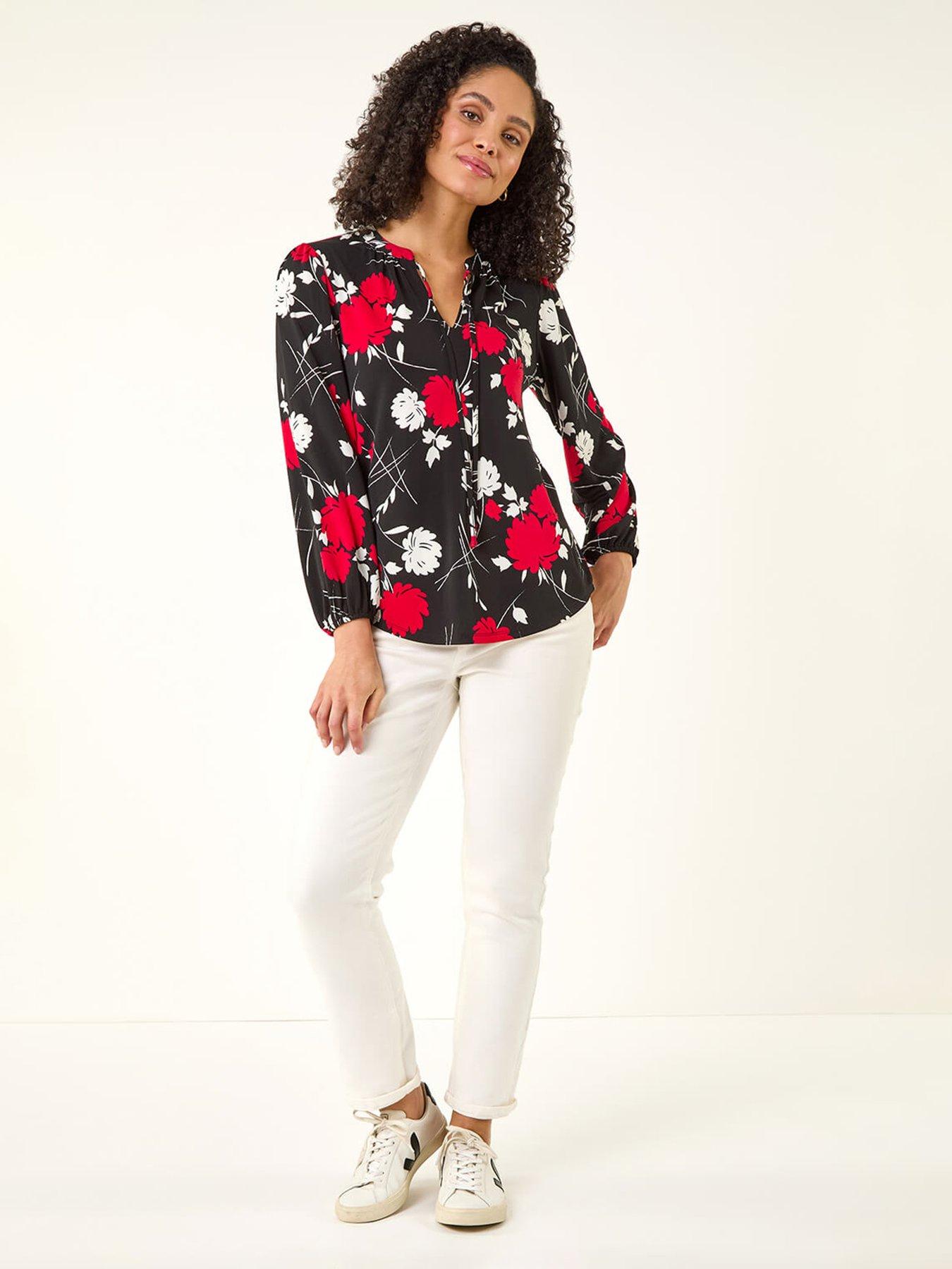 Image 3 of 5 of Roman Floral Tile Print Stretch Top
