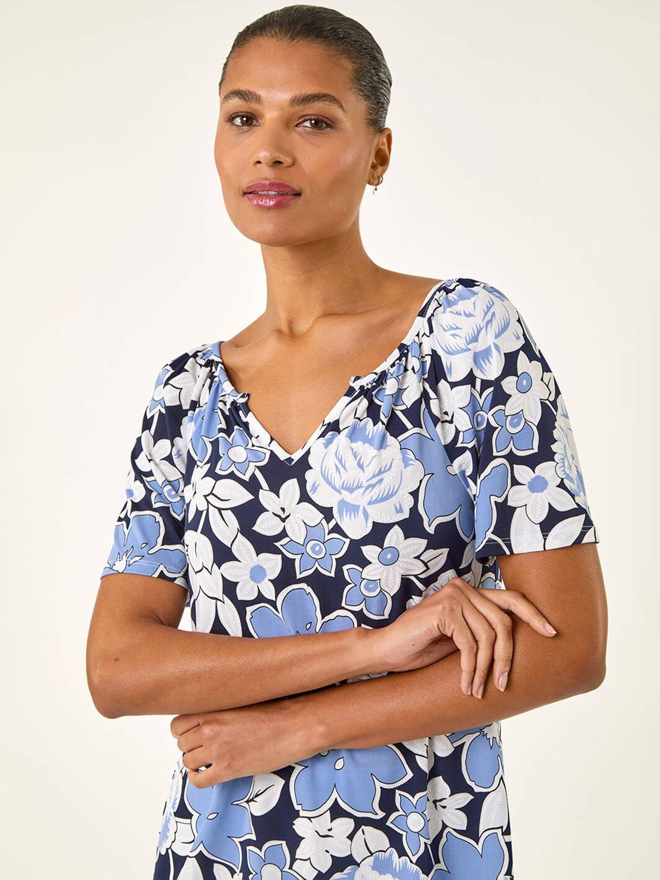 roman-floral-puff-print-v-neck-topoutfit