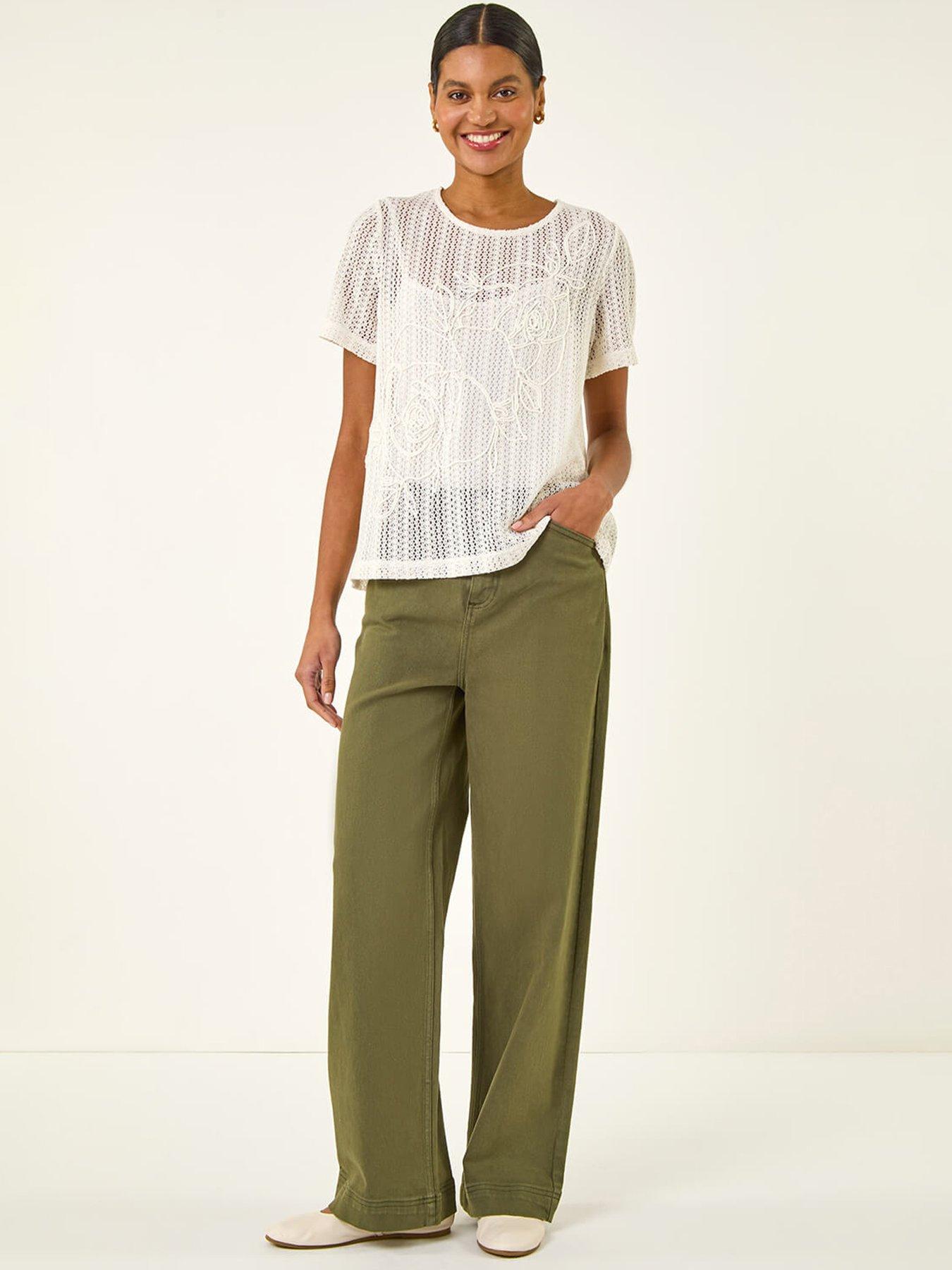 Image 3 of 4 of Roman Textured Floral Line Stretch Top