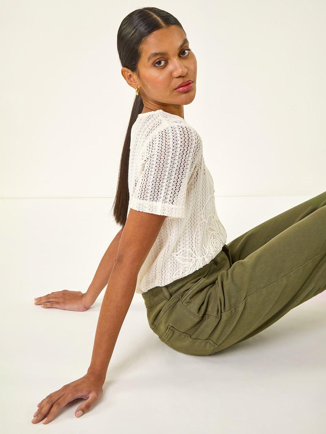 Image 4 of 4 of Roman Textured Floral Line Stretch Top
