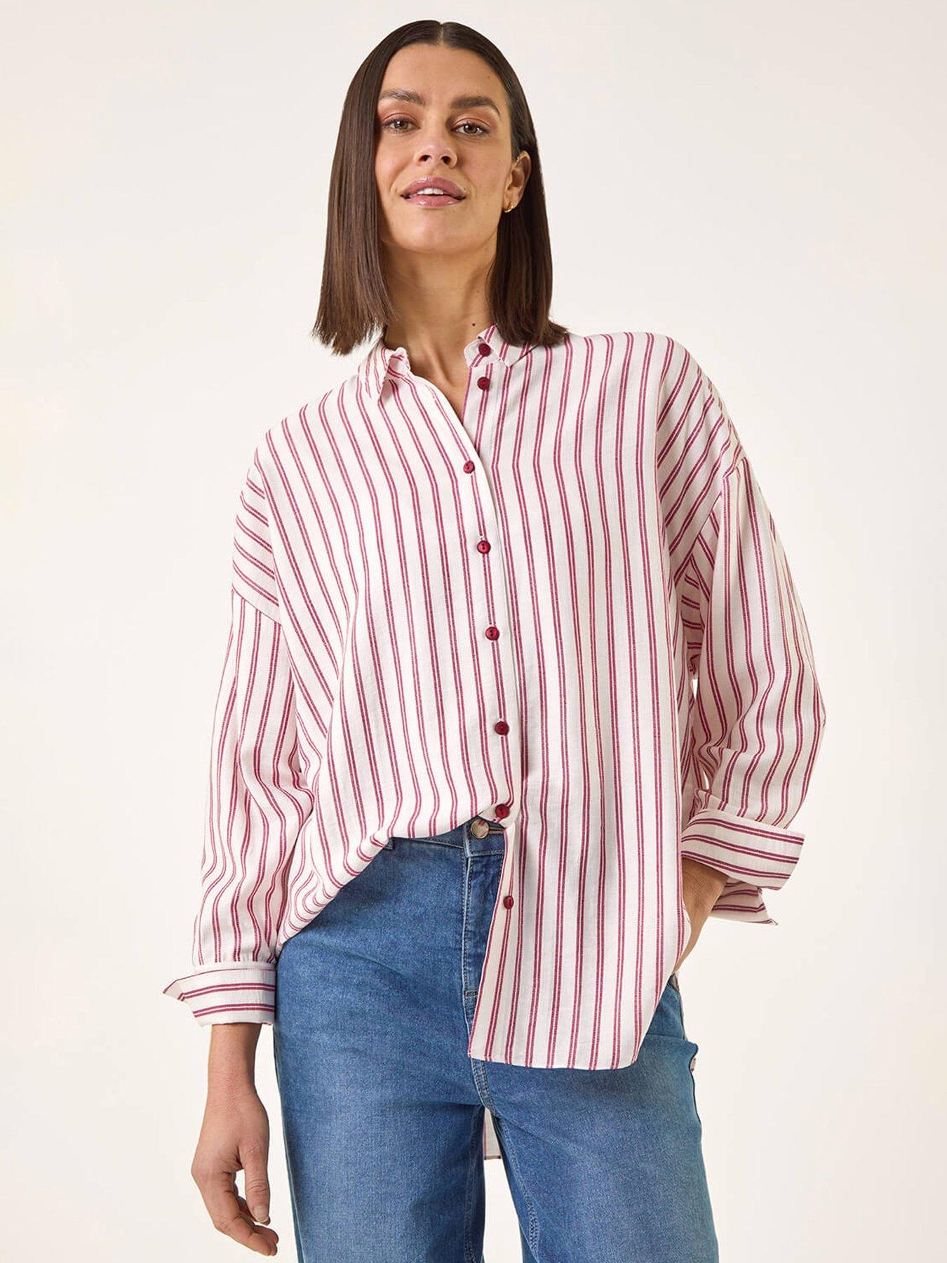 Image 1 of 5 of Roman Stripe Print Button Blouse