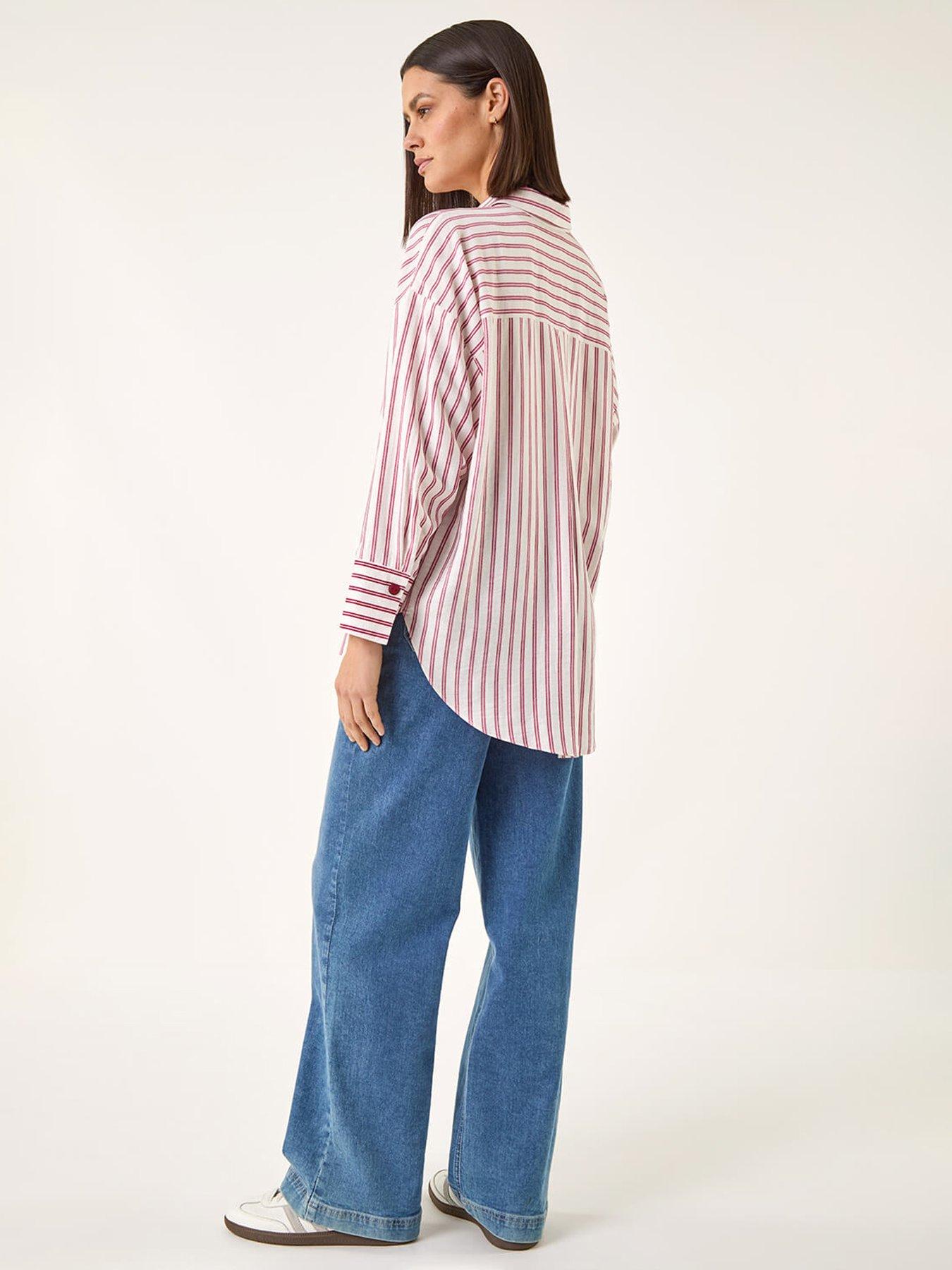 Image 2 of 5 of Roman Stripe Print Button Blouse