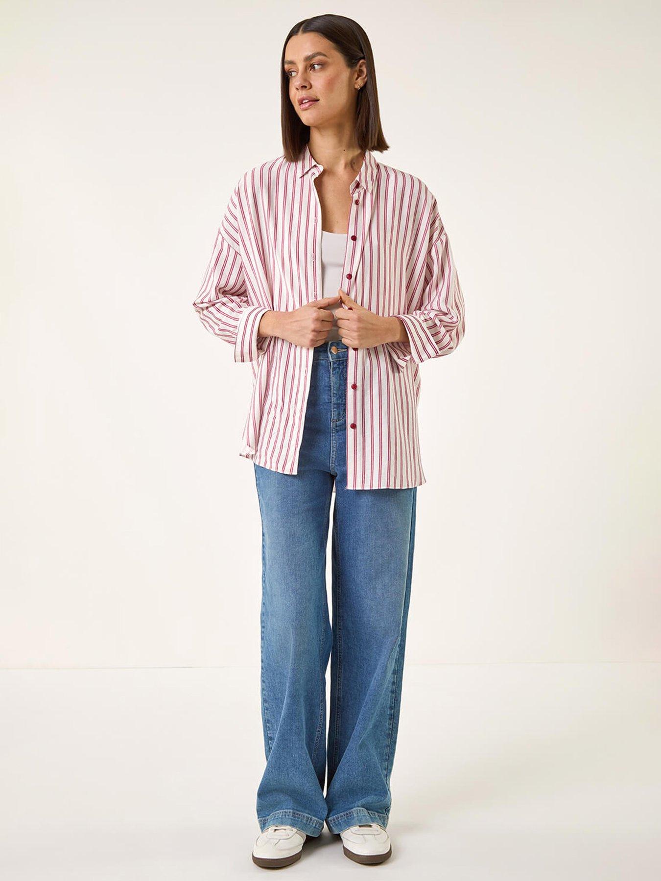 Image 3 of 5 of Roman Stripe Print Button Blouse