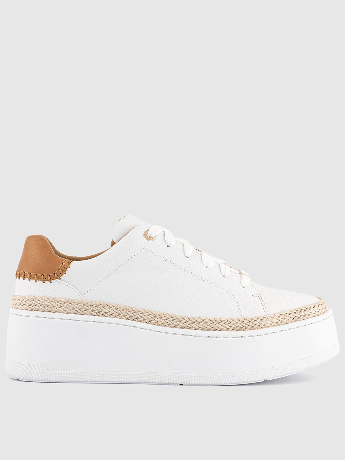 OFFICE Terri - Jute Platform Lace Up Trainer - White