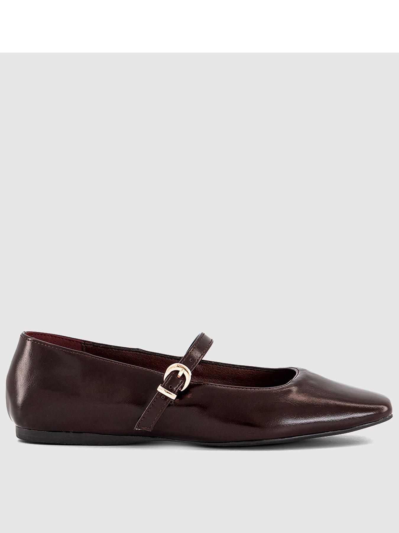 Image 1 of 4 of OFFICE Flourish - Square Toe Mary Jane Ballet Pump - Brown