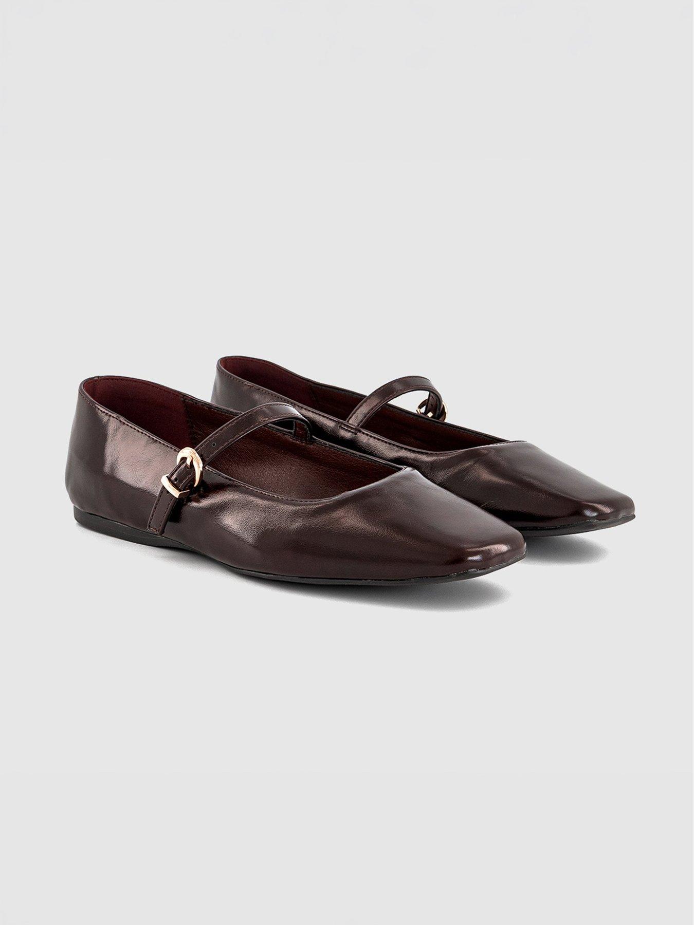 Image 4 of 4 of OFFICE Flourish - Square Toe Mary Jane Ballet Pump - Brown