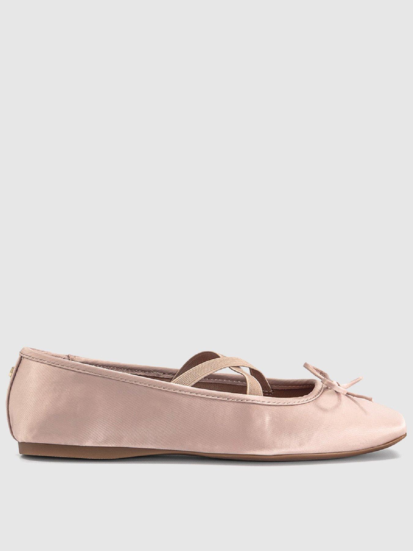 OFFICE Fate - Elastic Cross Strap Square Toe Ballerina - Pink Satin