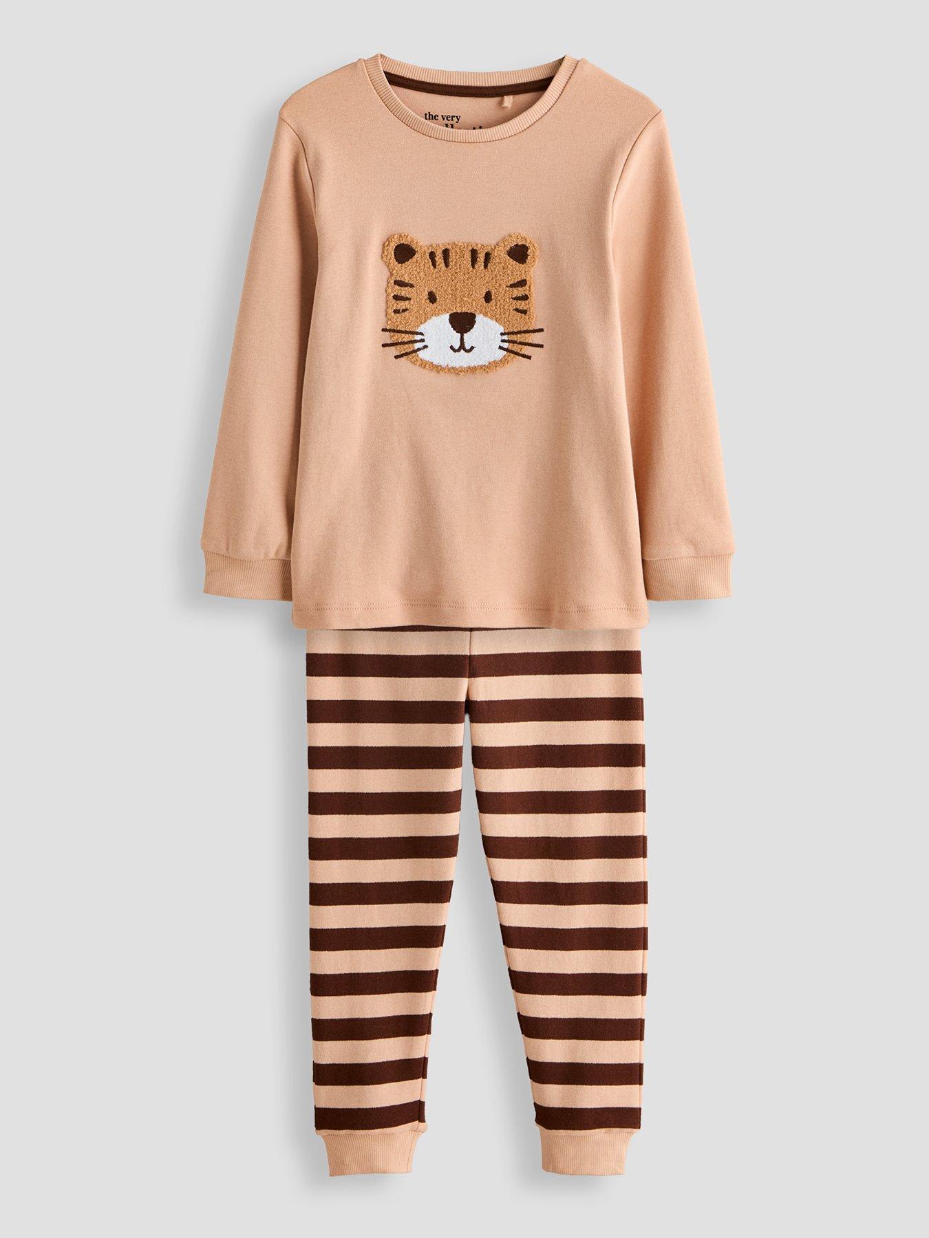 Image 1 of 5 of The Very Collection Tiger Striped Single Long Sleeve Pyjama (9 months - 7 years) - Brown